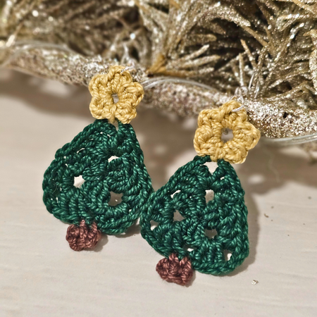 Handmade Crochet Christmas Tree Earrings