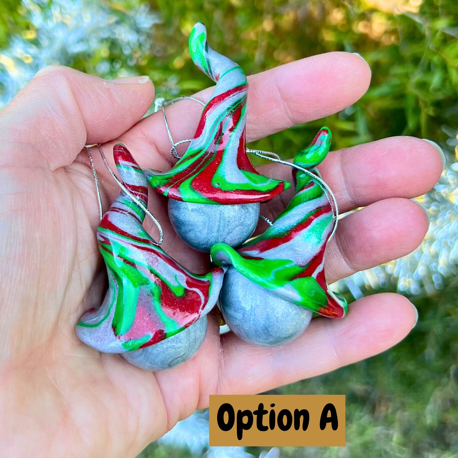 Gnome Christmas bauble trio - Silver/Green/Red/Silver