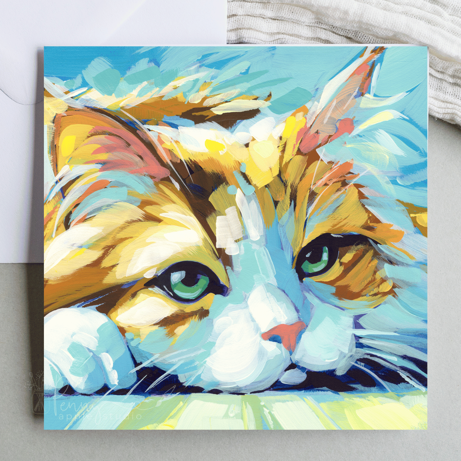 Whimsical Kitty Cat Art Greeting Card - Cleo
