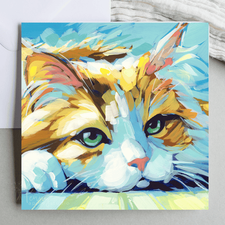 Whimsical Kitty Cat Art Greeting Card - Cleo