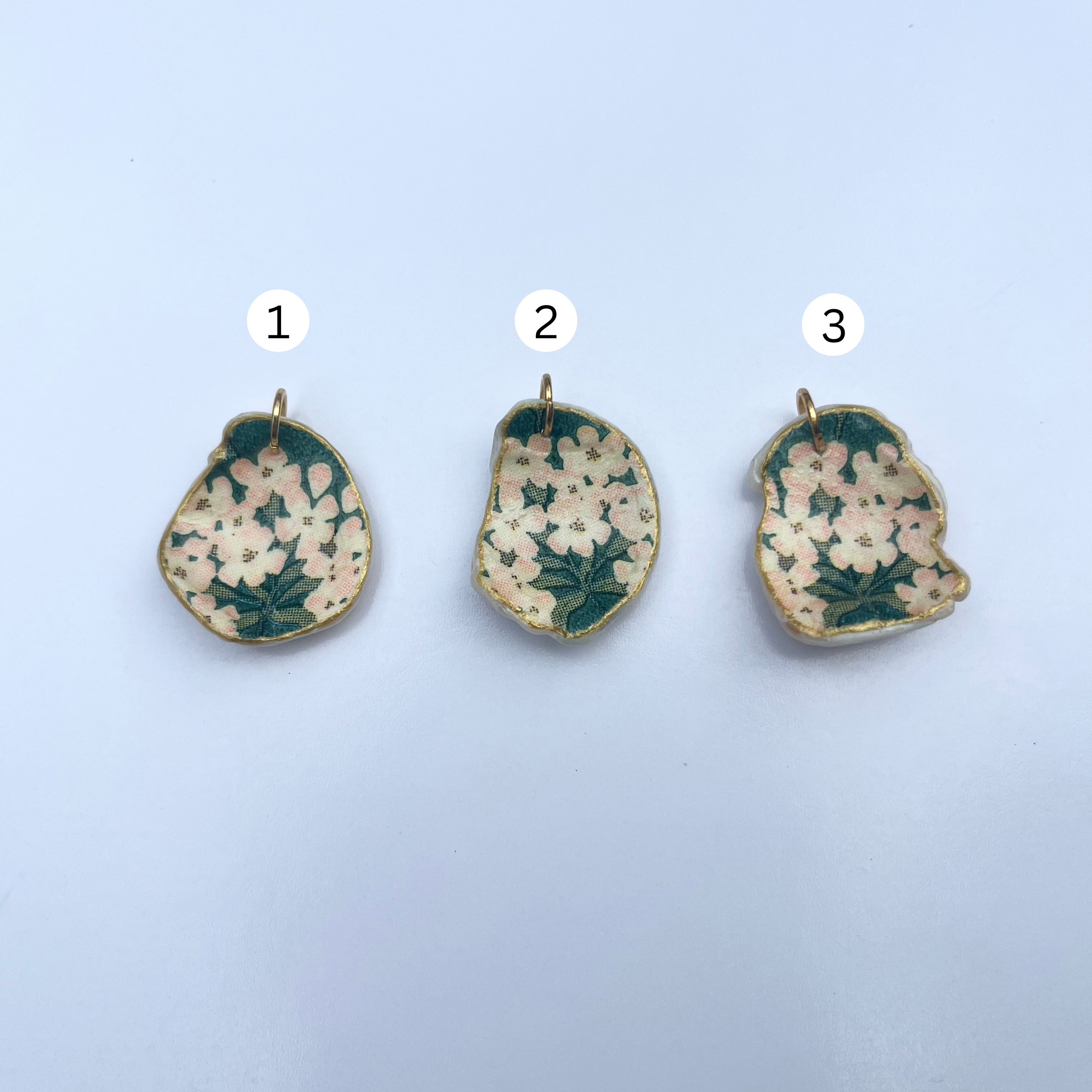 White Floral Shell Pendant with Gold Edges