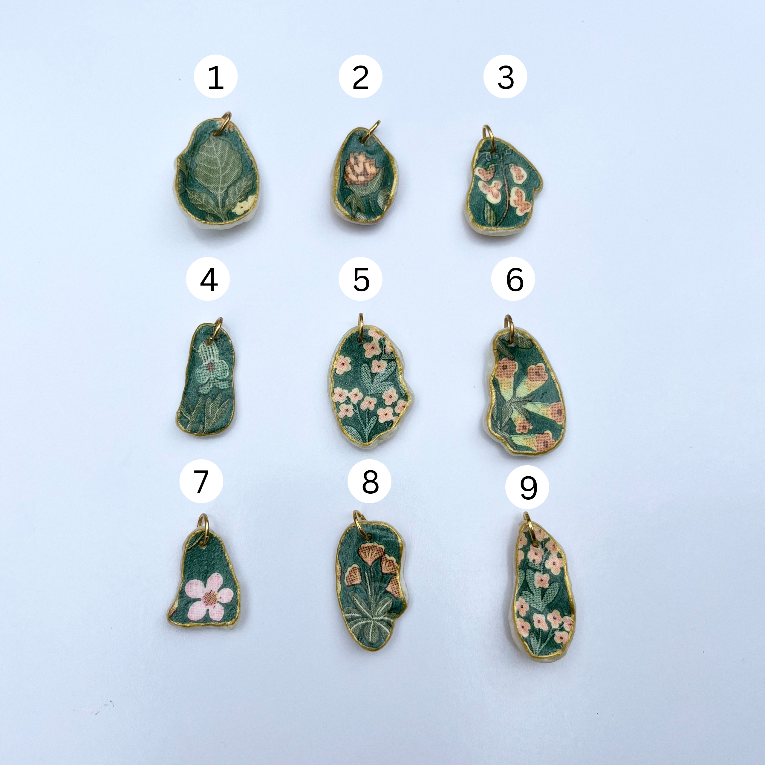 Vintage Floral Shell Pendant with Gold Edges