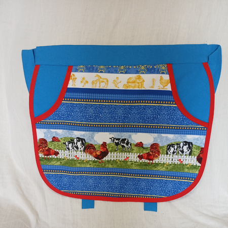 Peg or Utility Apron with chooks & cows on blue background