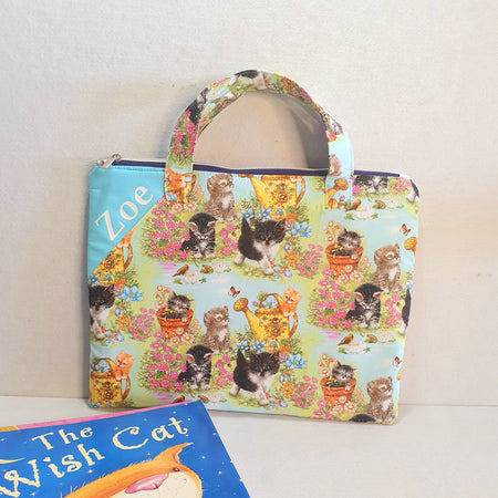 Personalized kittens inspired library and laptop bag with a glow-in-the-dark name