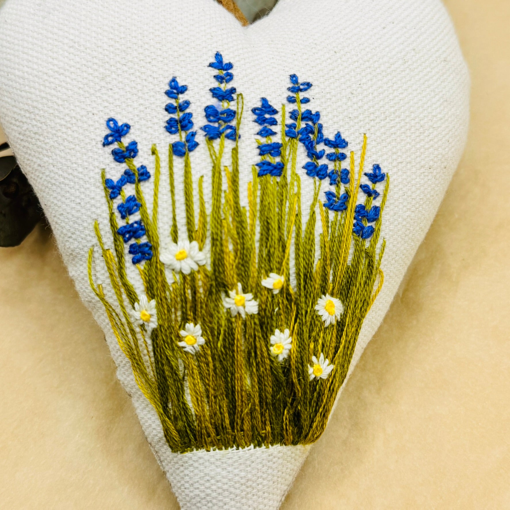 Hand Embroidered Keepsake Heart filled with Australian wool - the Verge Bloom Heart