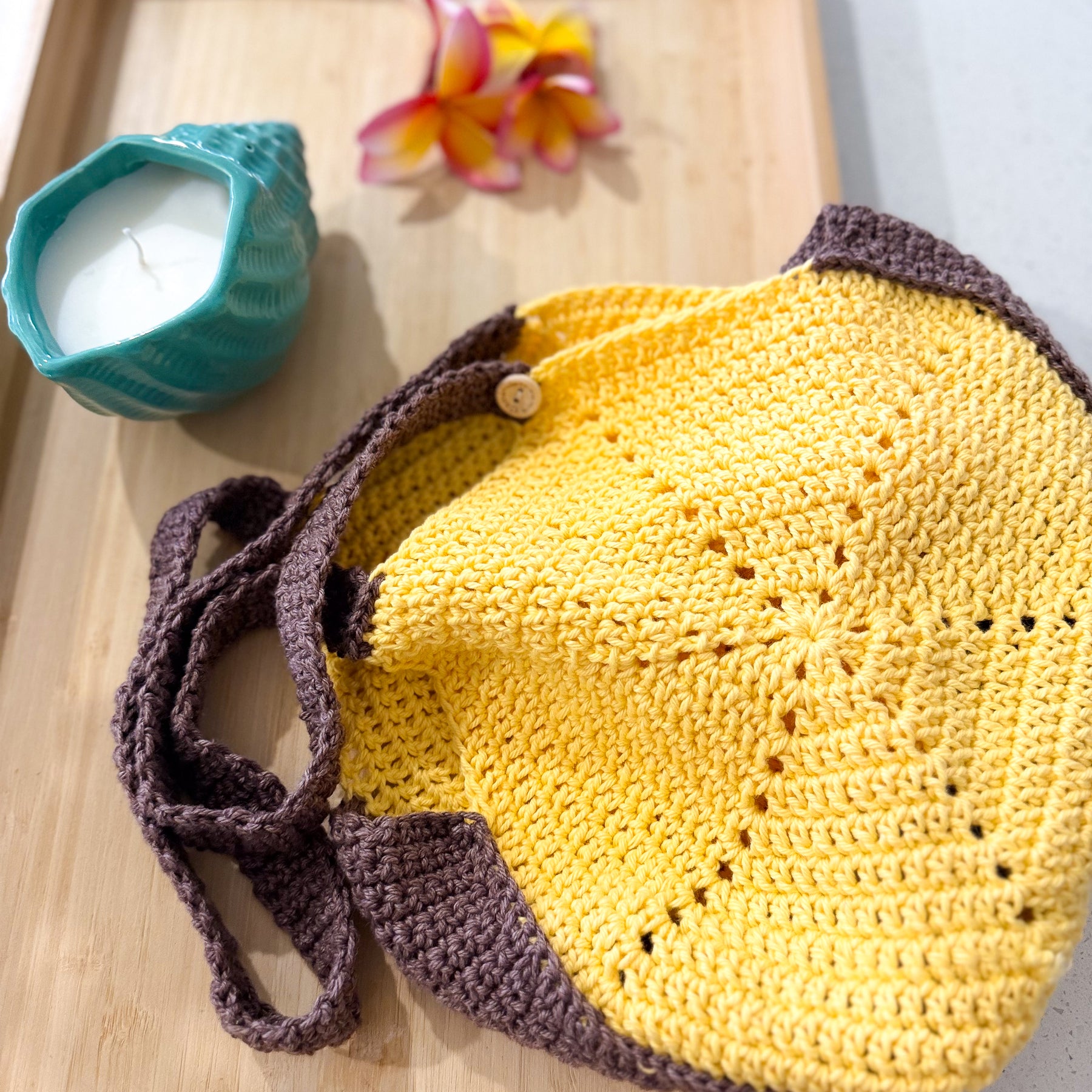 #047 Hexagon Bag in Bright Yellow and Brown