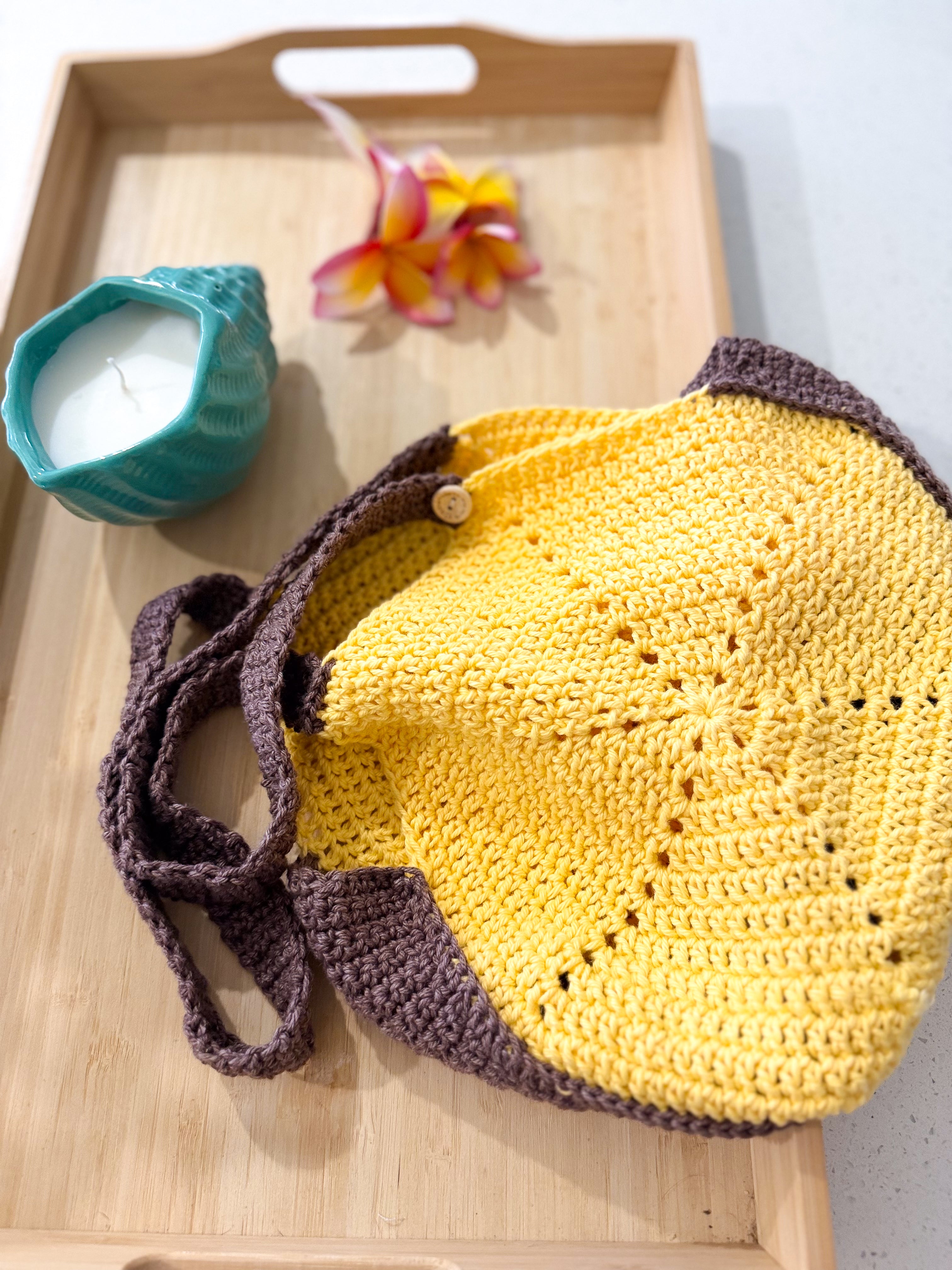 #047 Hexagon Bag in Bright Yellow and Brown