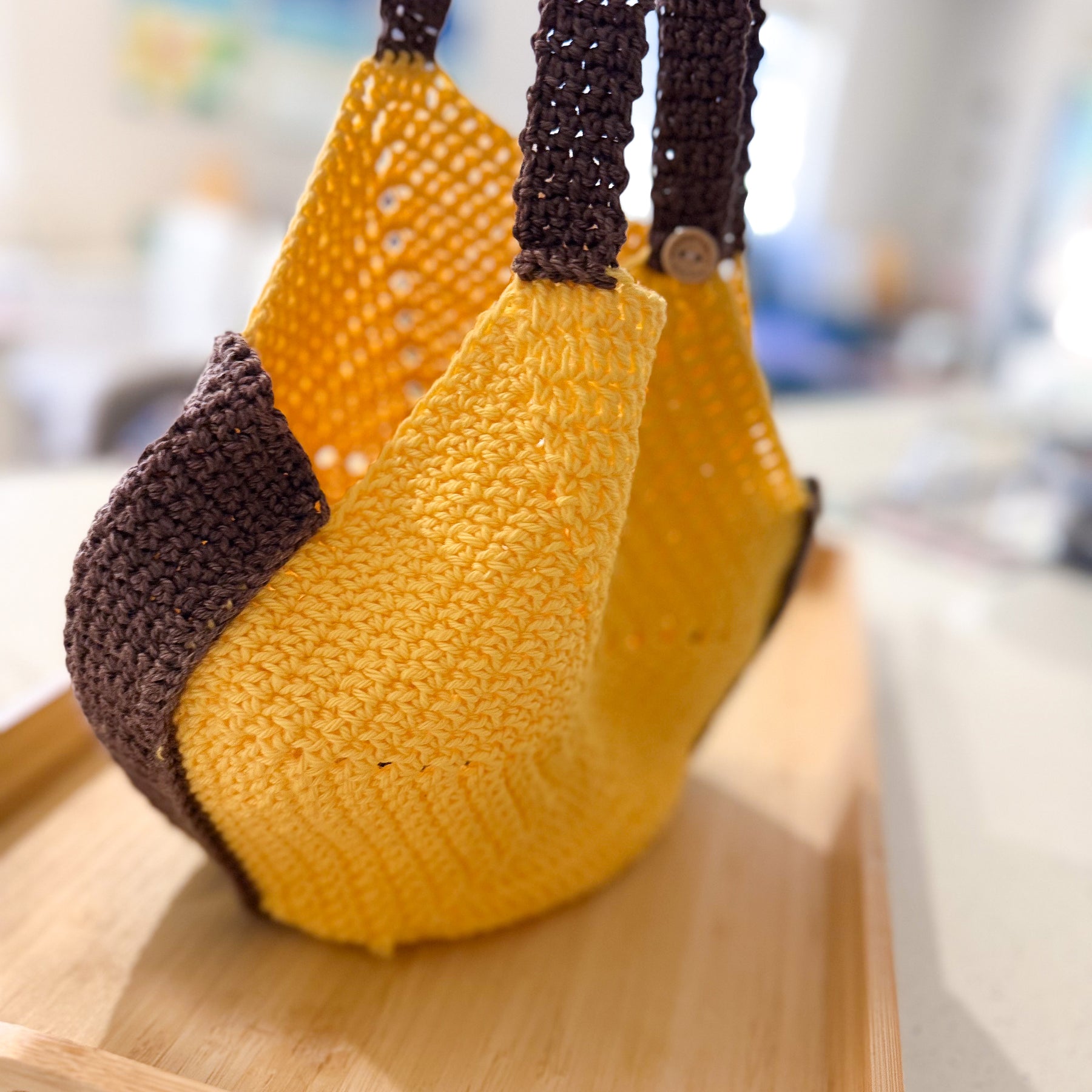 #047 Hexagon Bag in Bright Yellow and Brown