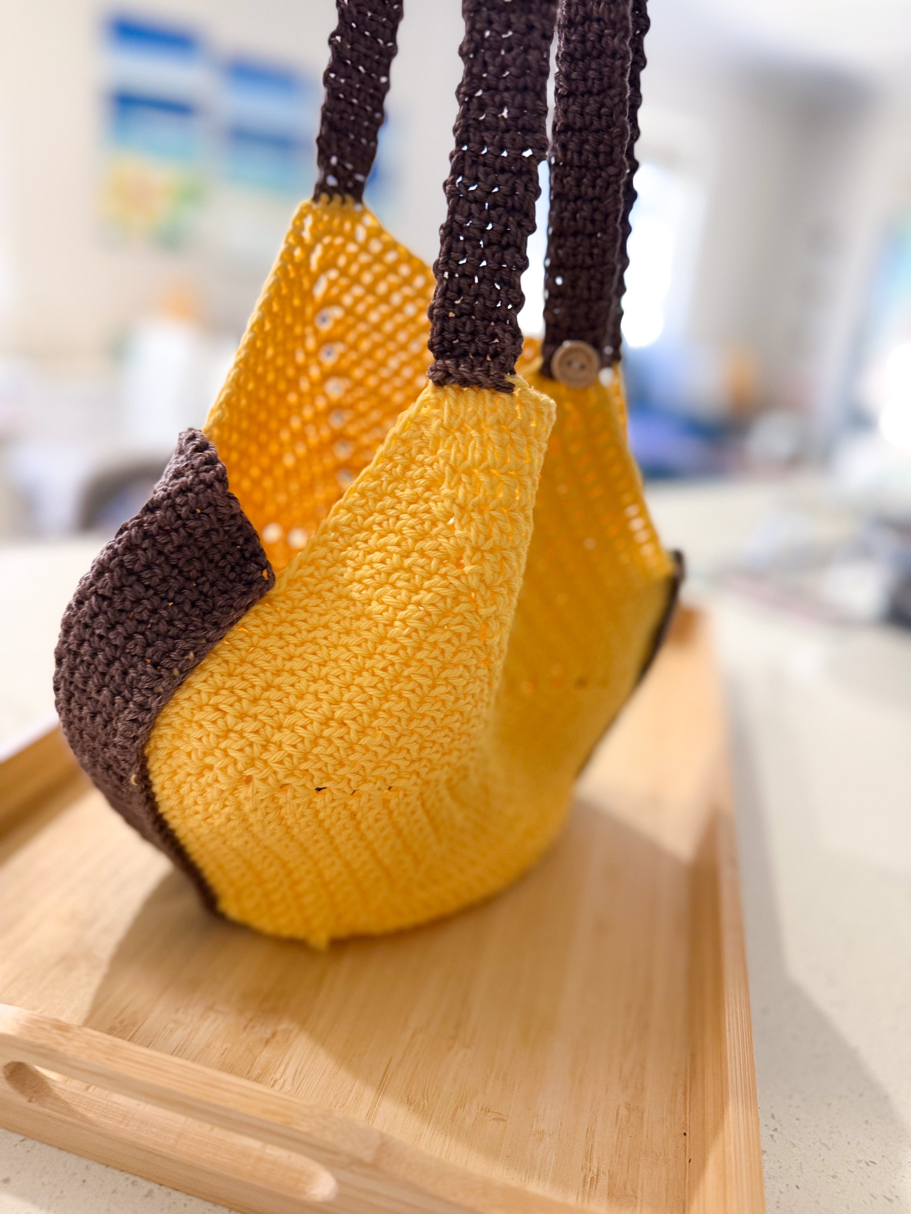 #047 Hexagon Bag in Bright Yellow and Brown