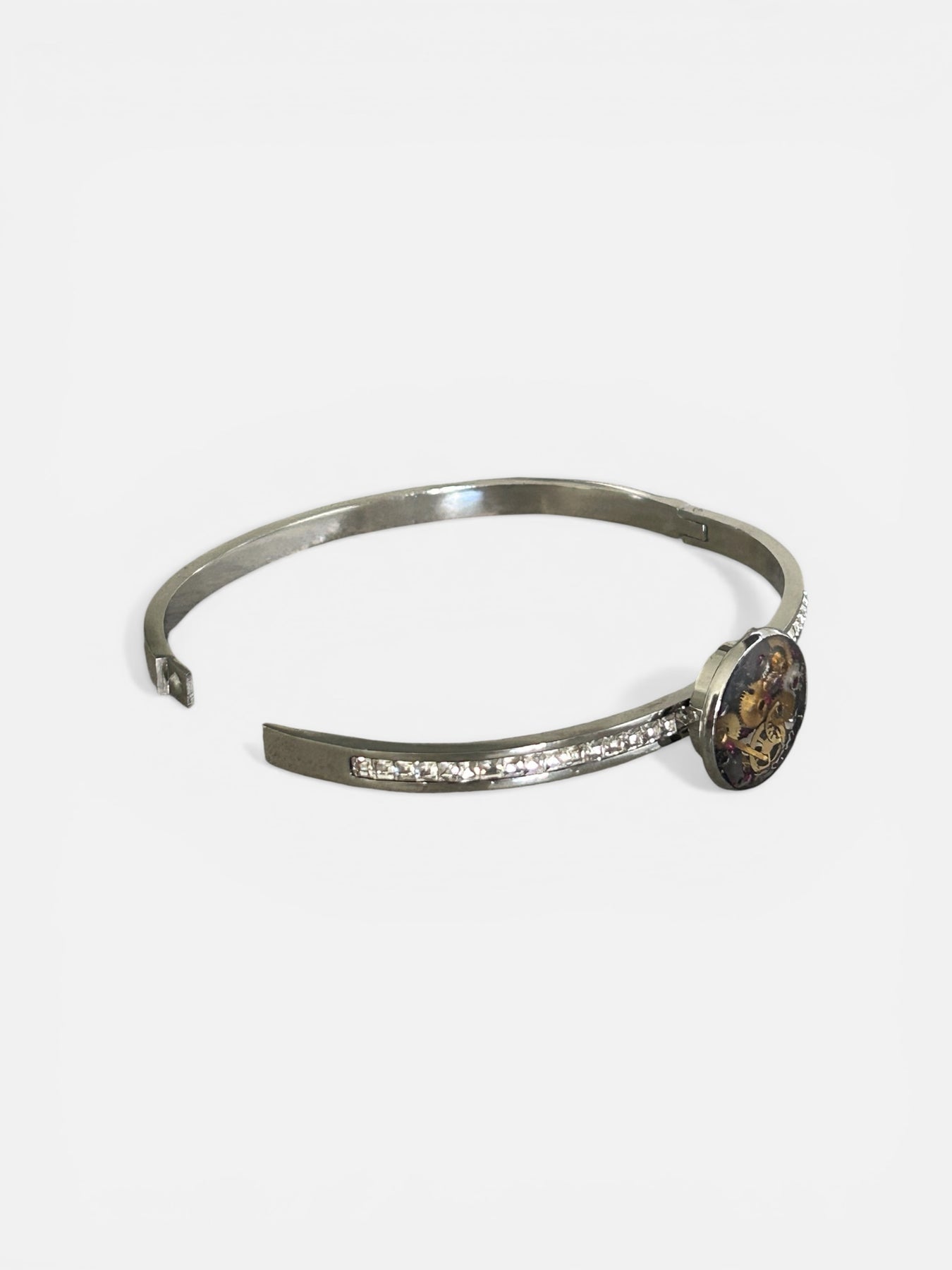 Steampunk watch parts hinged bangle