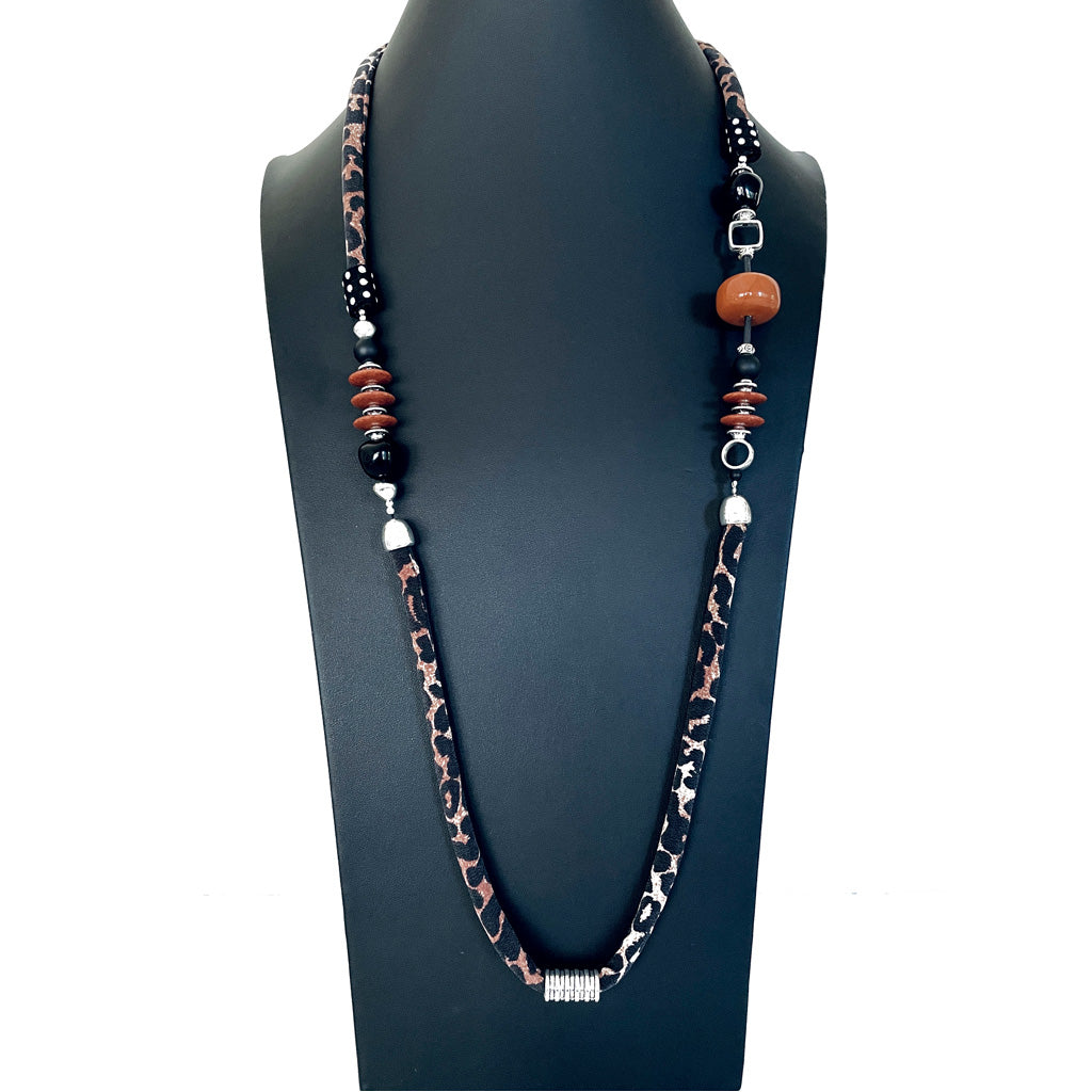 Animal Print Silk Necklace Vintage beads: 100cm