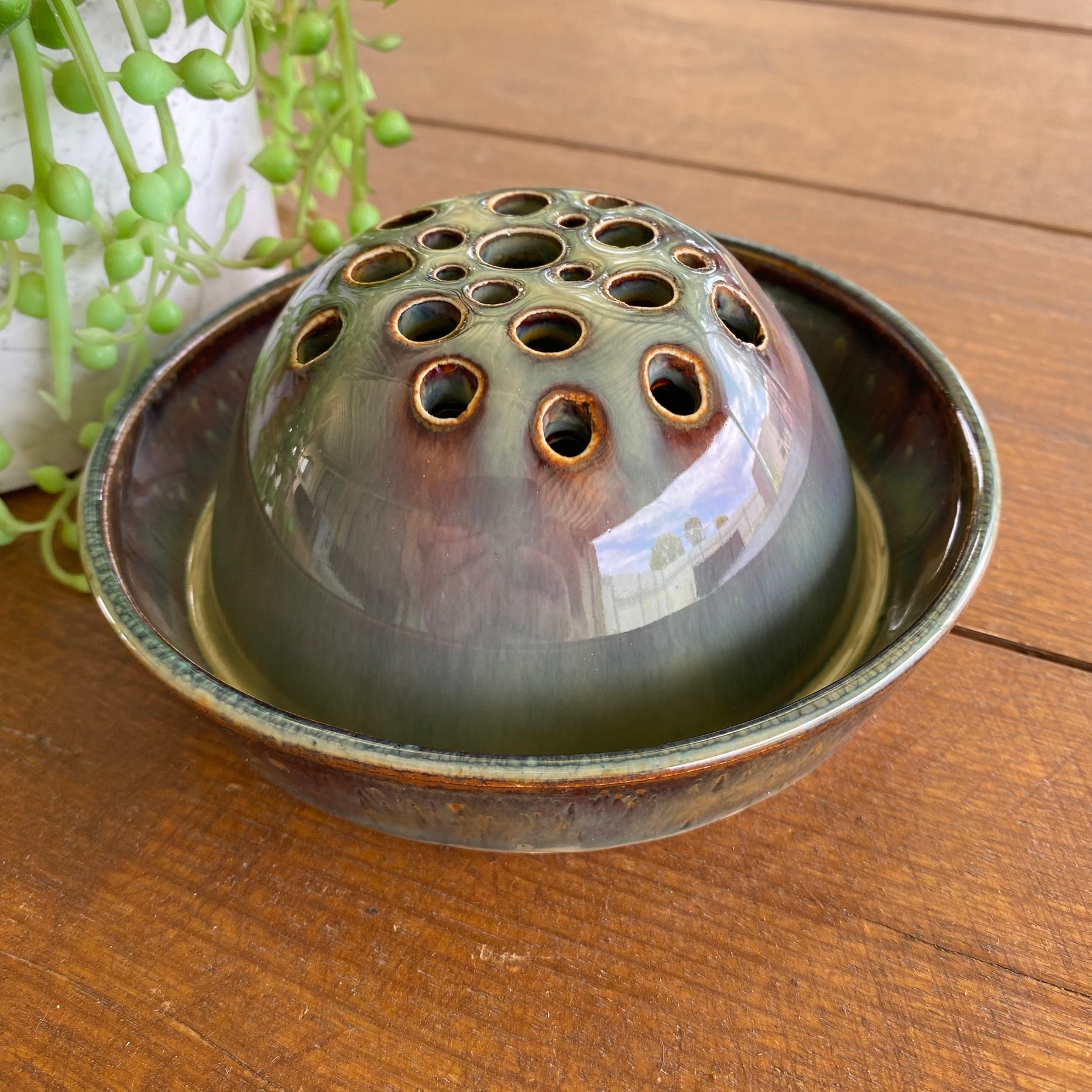 Ceramic Ikebana Bowl with Dome Flower Frog|Handmade Pottery