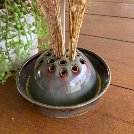 Ceramic Ikebana Bowl with Dome Flower Frog|Handmade Pottery