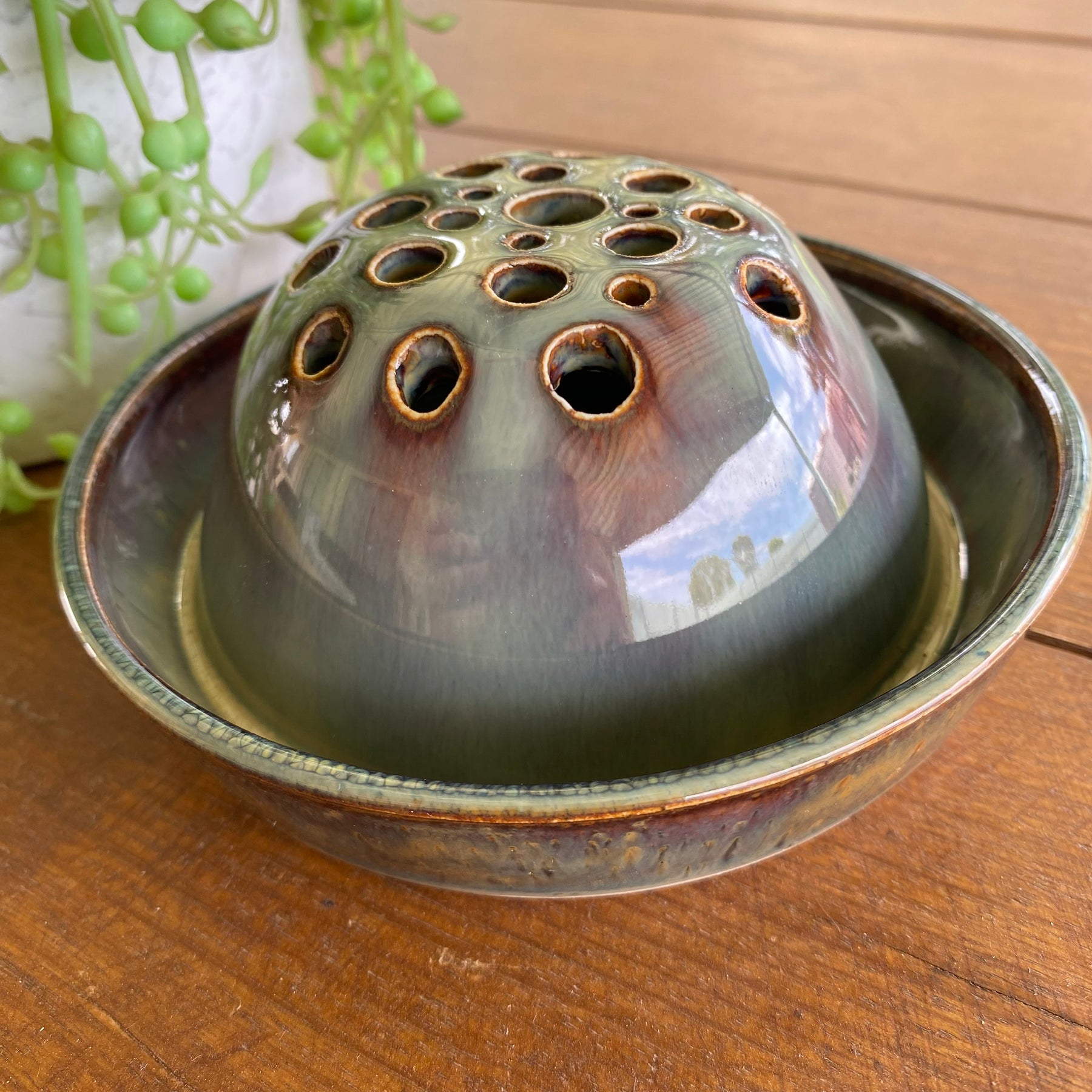 Ceramic Ikebana Bowl with Dome Flower Frog|Handmade Pottery