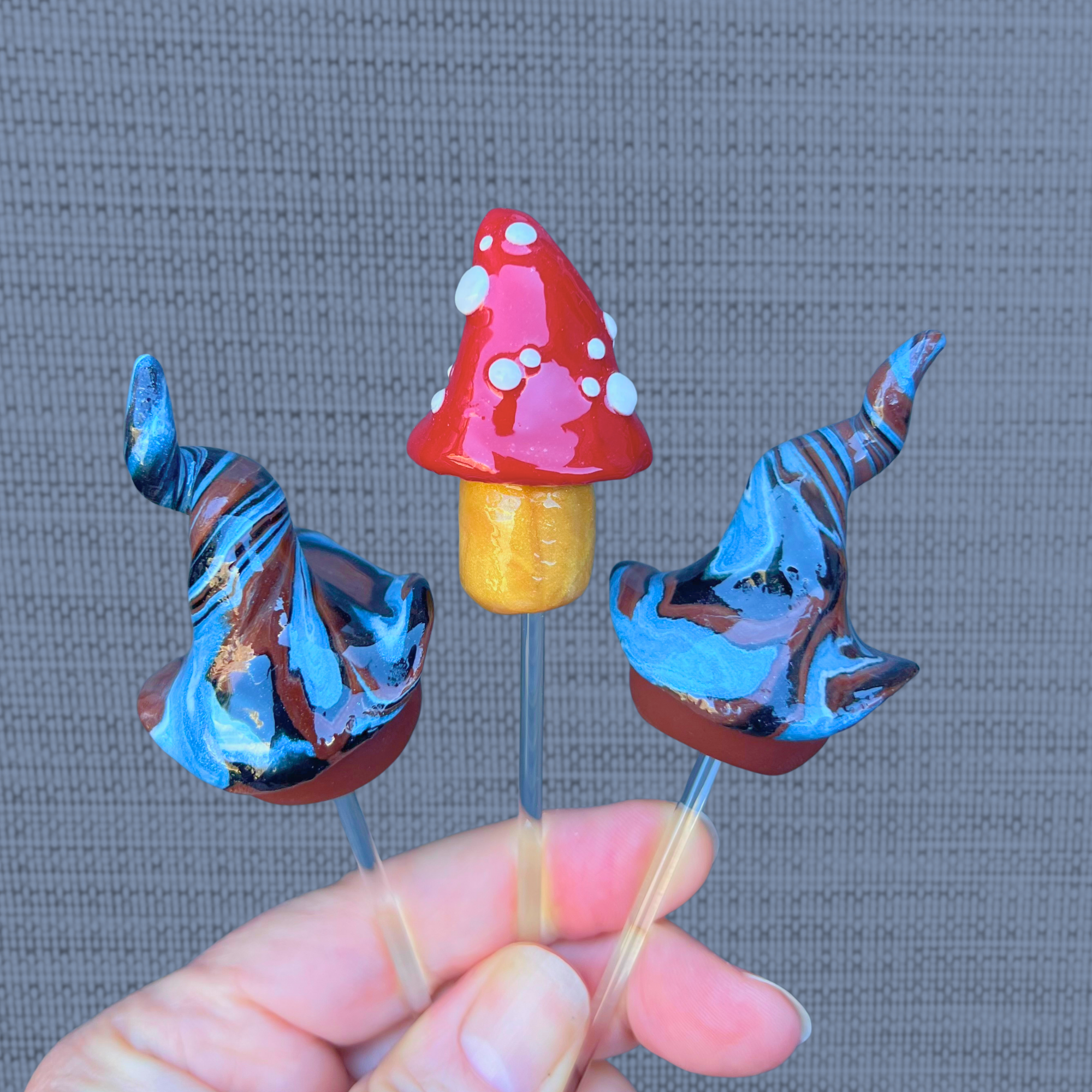 Whimsical gnome due & toadstool - Levi, Strauss, & Rivet