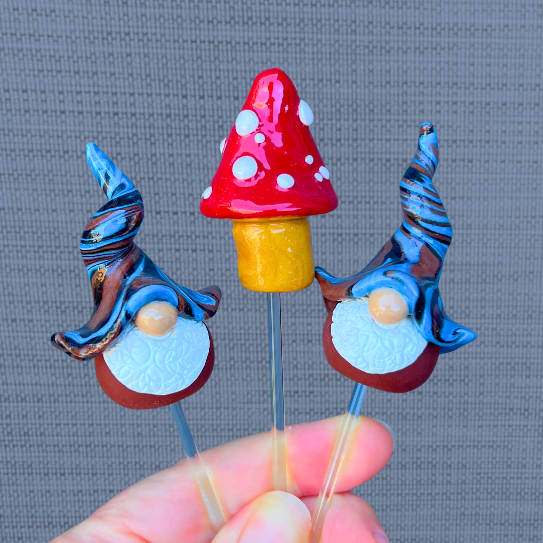 Whimsical gnome due & toadstool - Levi, Strauss, & Rivet
