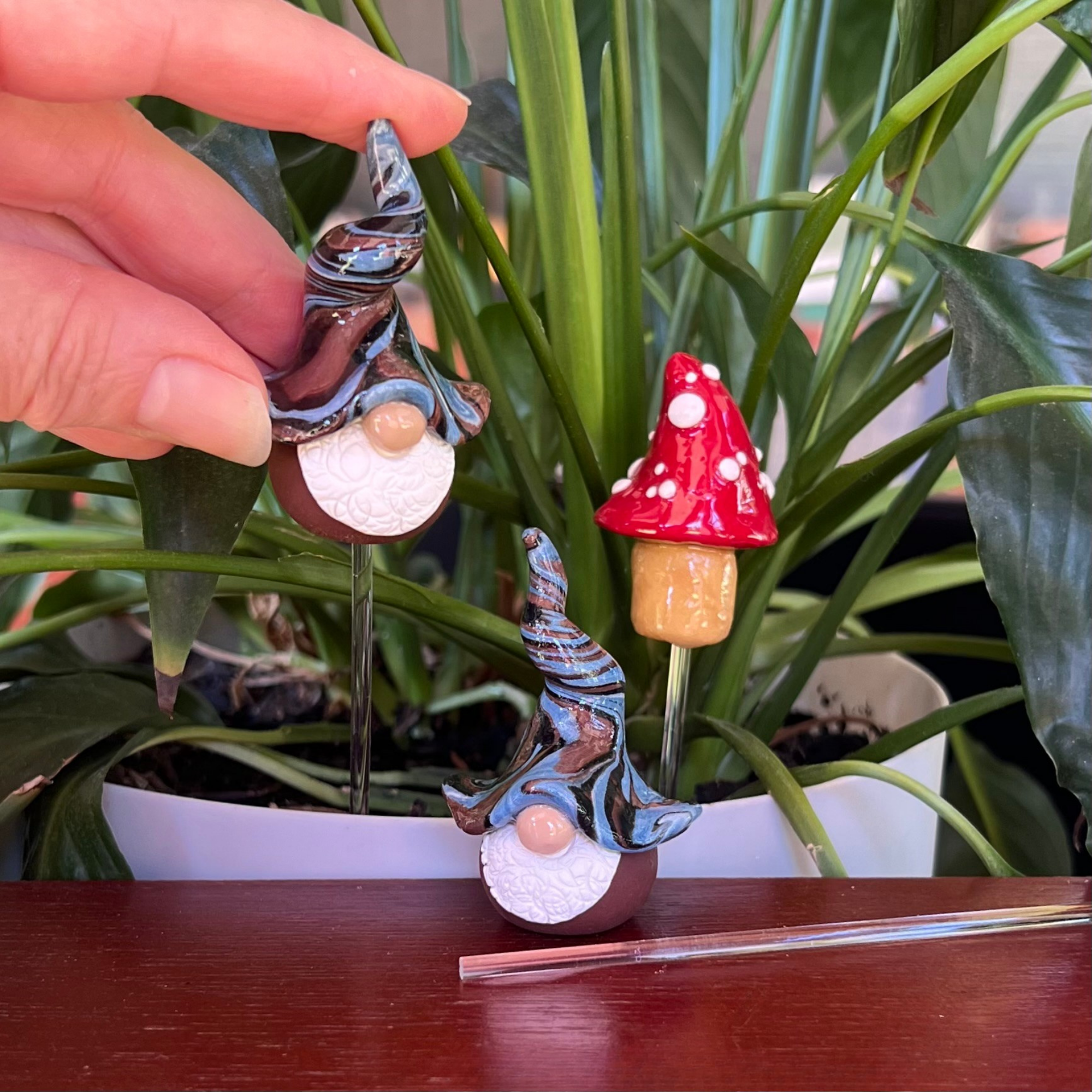 Whimsical gnome due & toadstool - Levi, Strauss, & Rivet