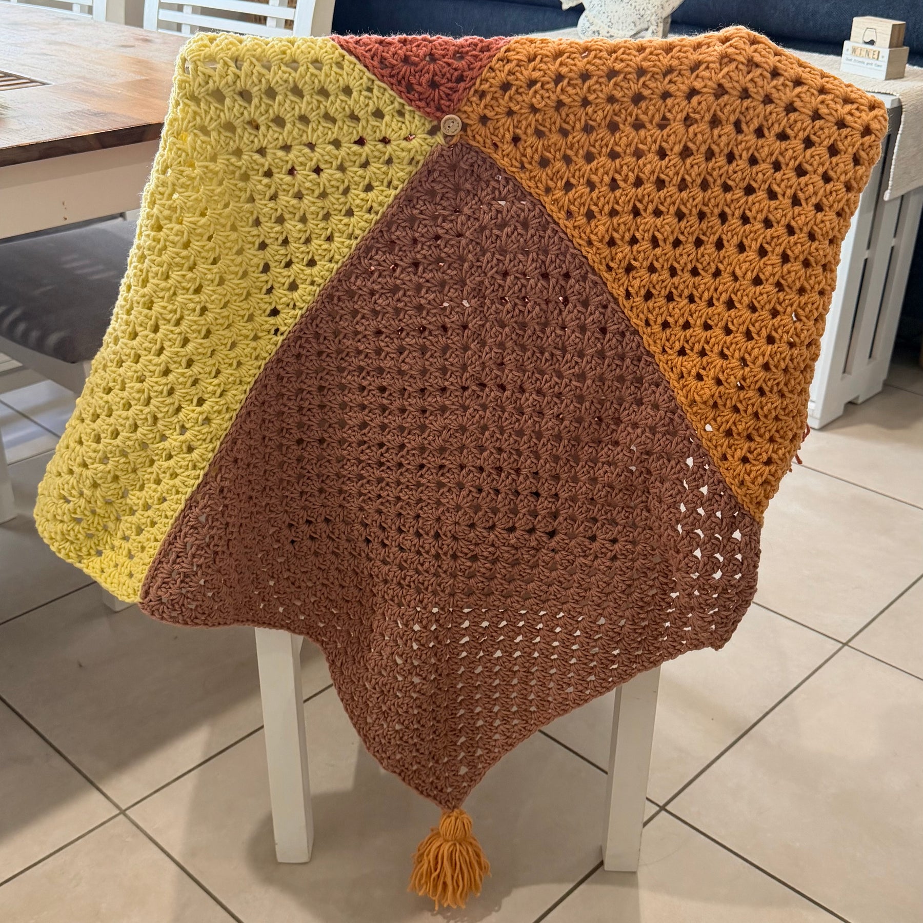 #059 Lap Blanket in autumn shades with tazzles