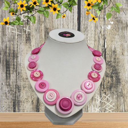 Pink Button necklace and earrings - Pretty in Pink