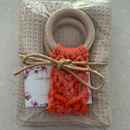 Orange Macrame Tea towel Holder