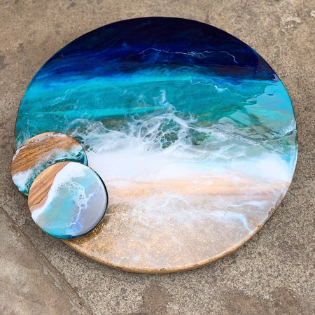 Beach Waves| Lazy Susan| serving board | surf board | Charcuterie Board | Christmas gift | gift | gift for her| waves | table decor |