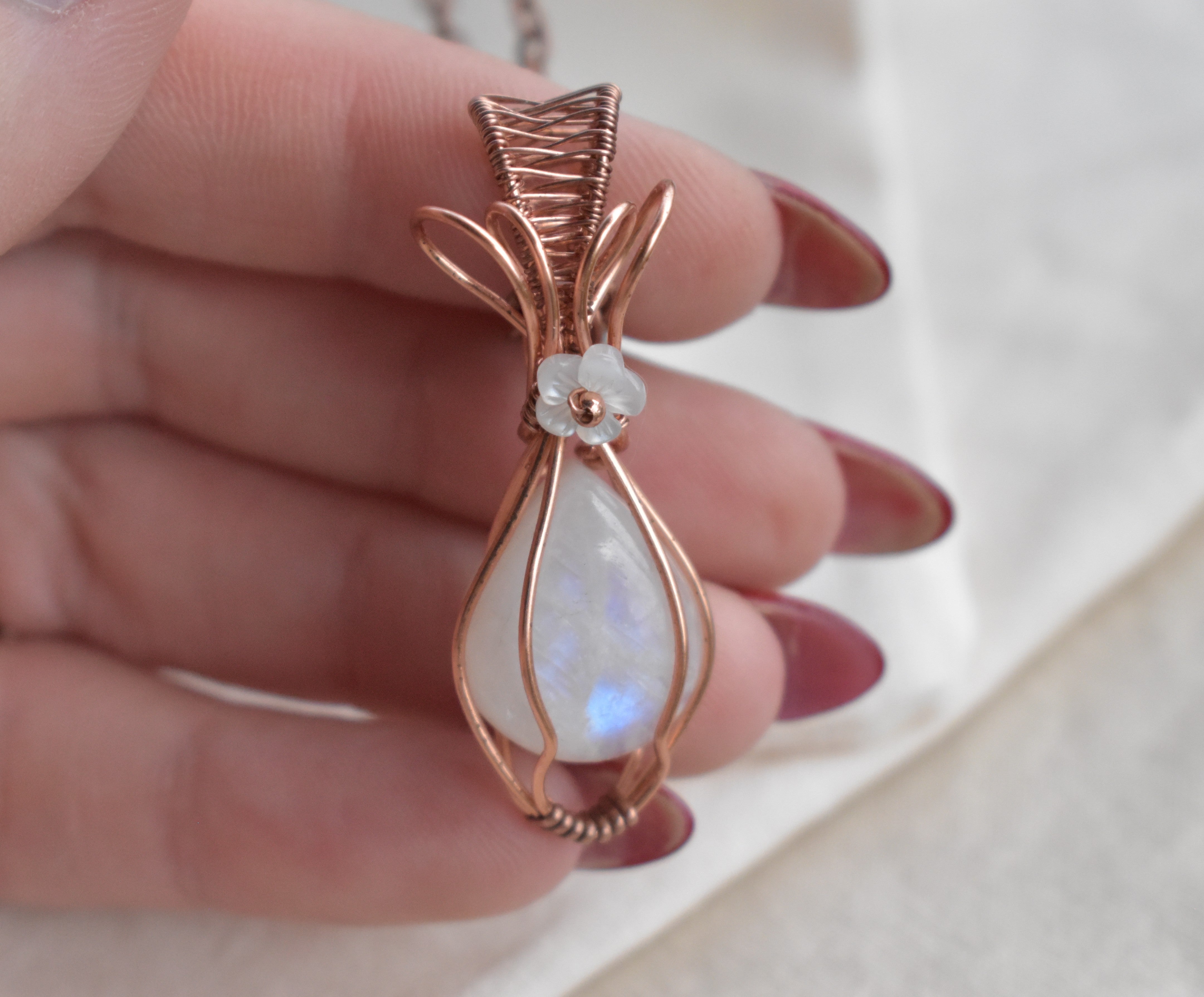 Moonlight Bloom - Handcrafted Moonstone & Mother of Pearl Pendant