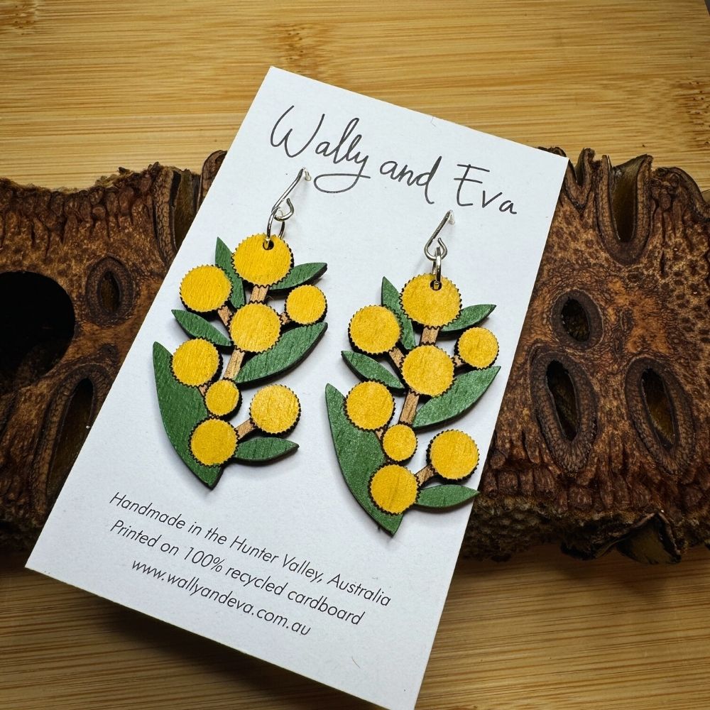 Golden Wattle Hand Painted Earrings