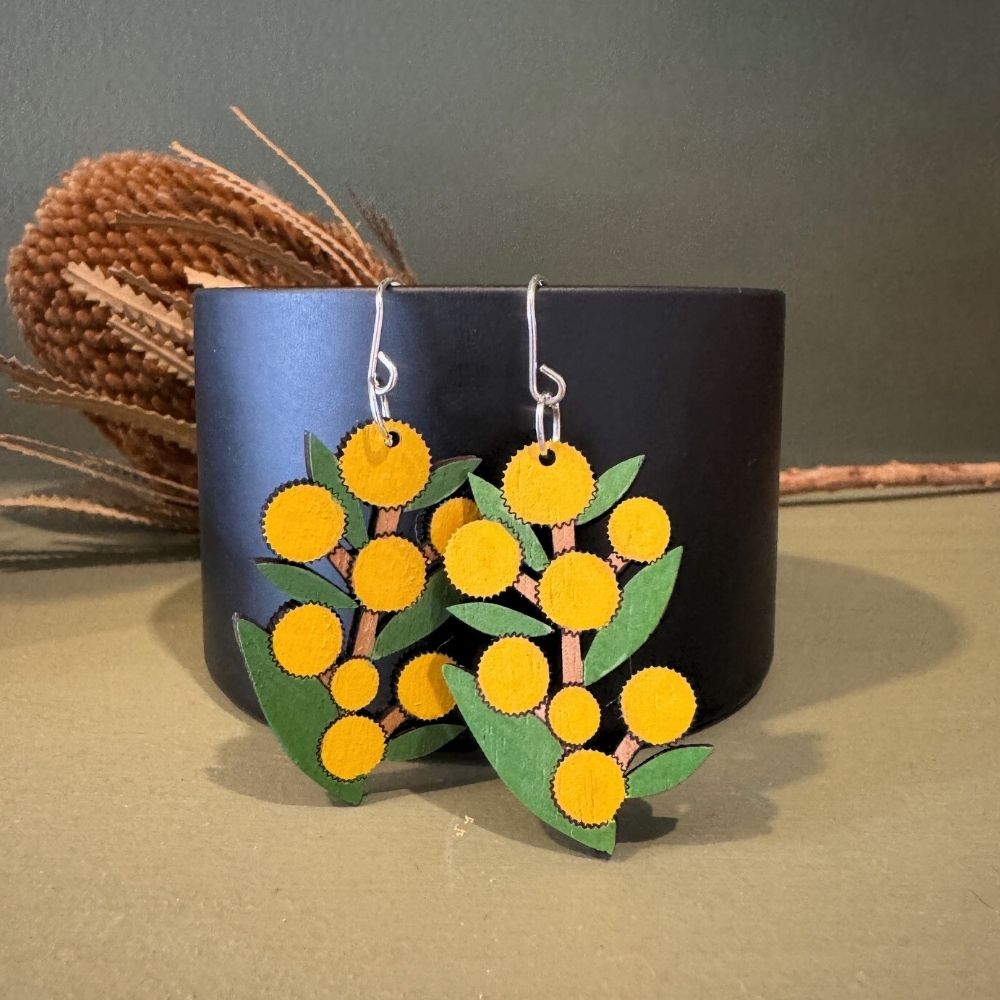 Golden Wattle Hand Painted Earrings