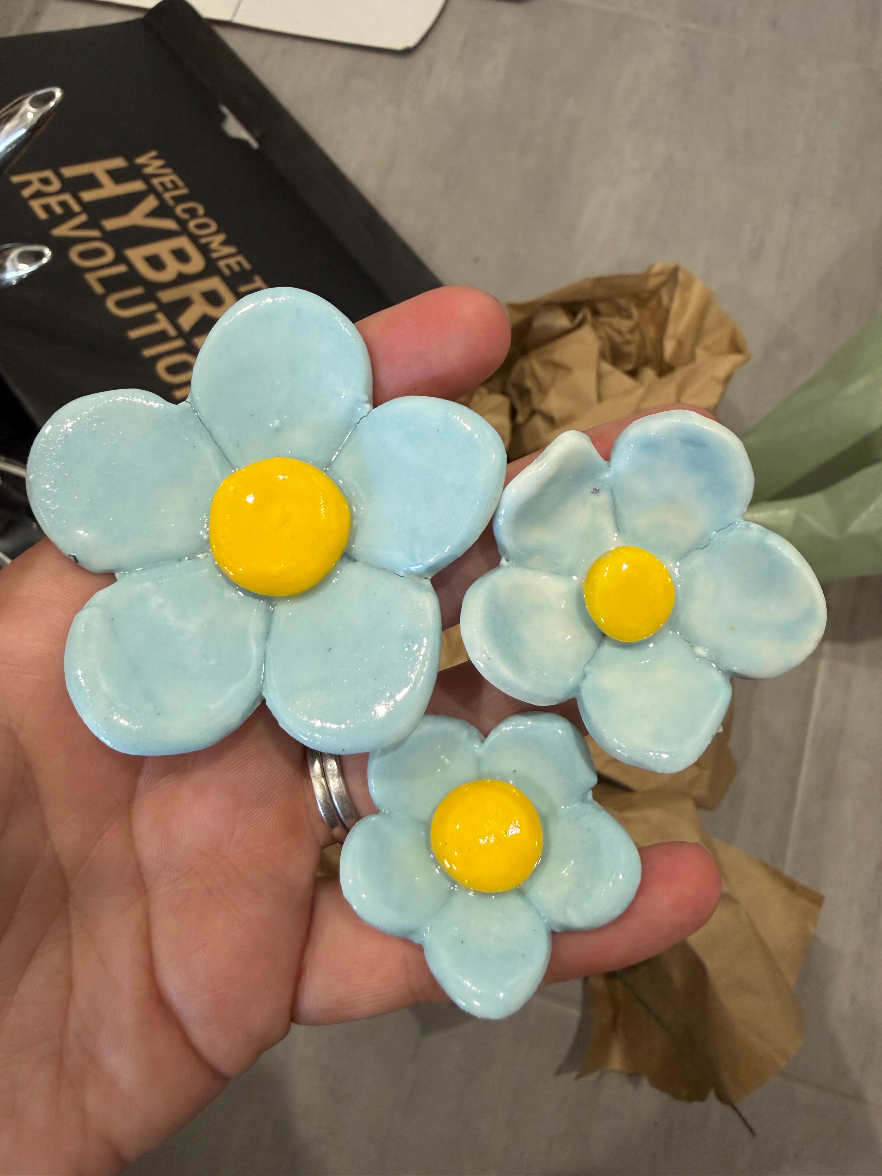 Ceramic flowers - pink, white and blue by the stem!