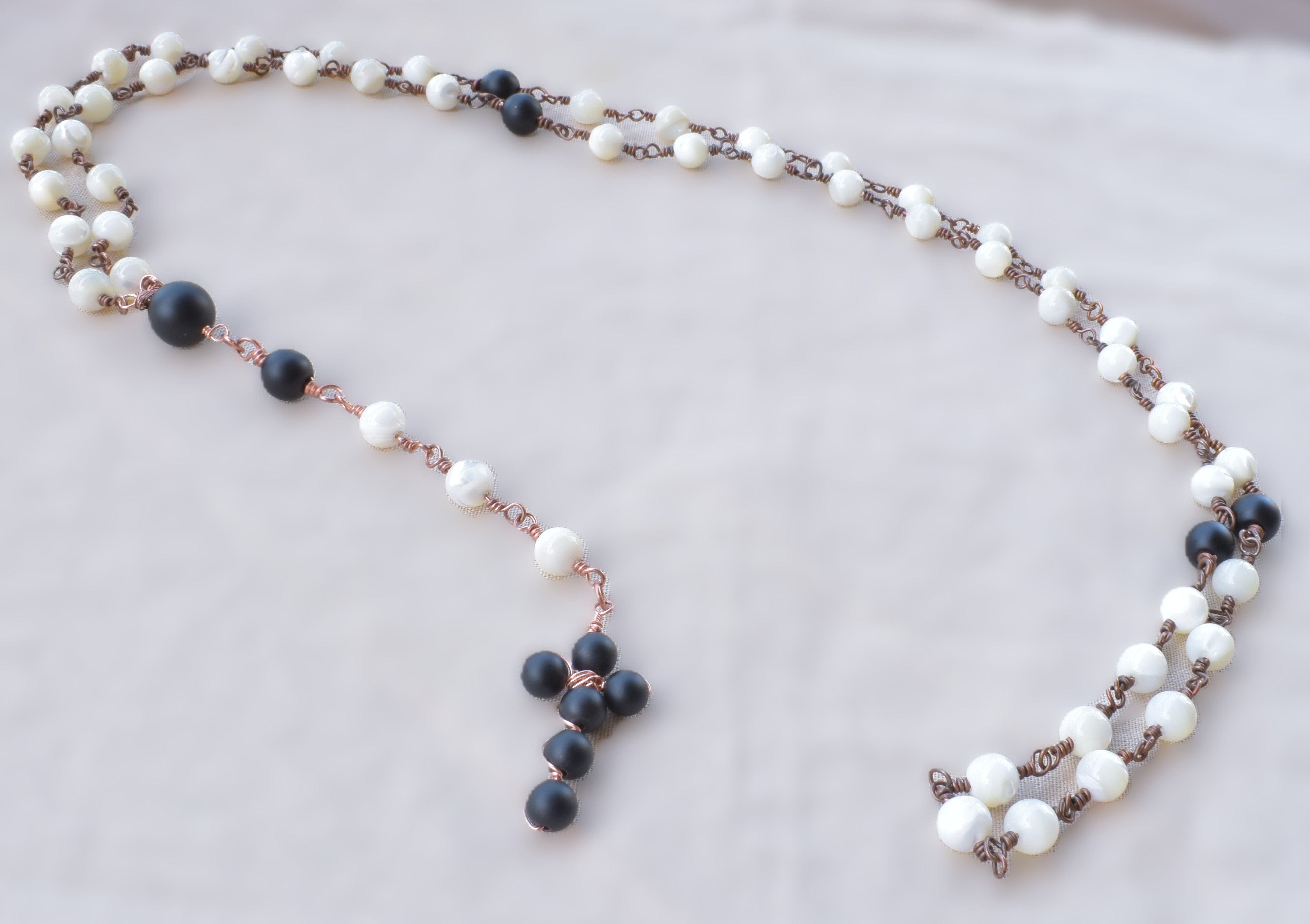Stillness — Handcrafted Rosary in Mother of Pearl & Onyx