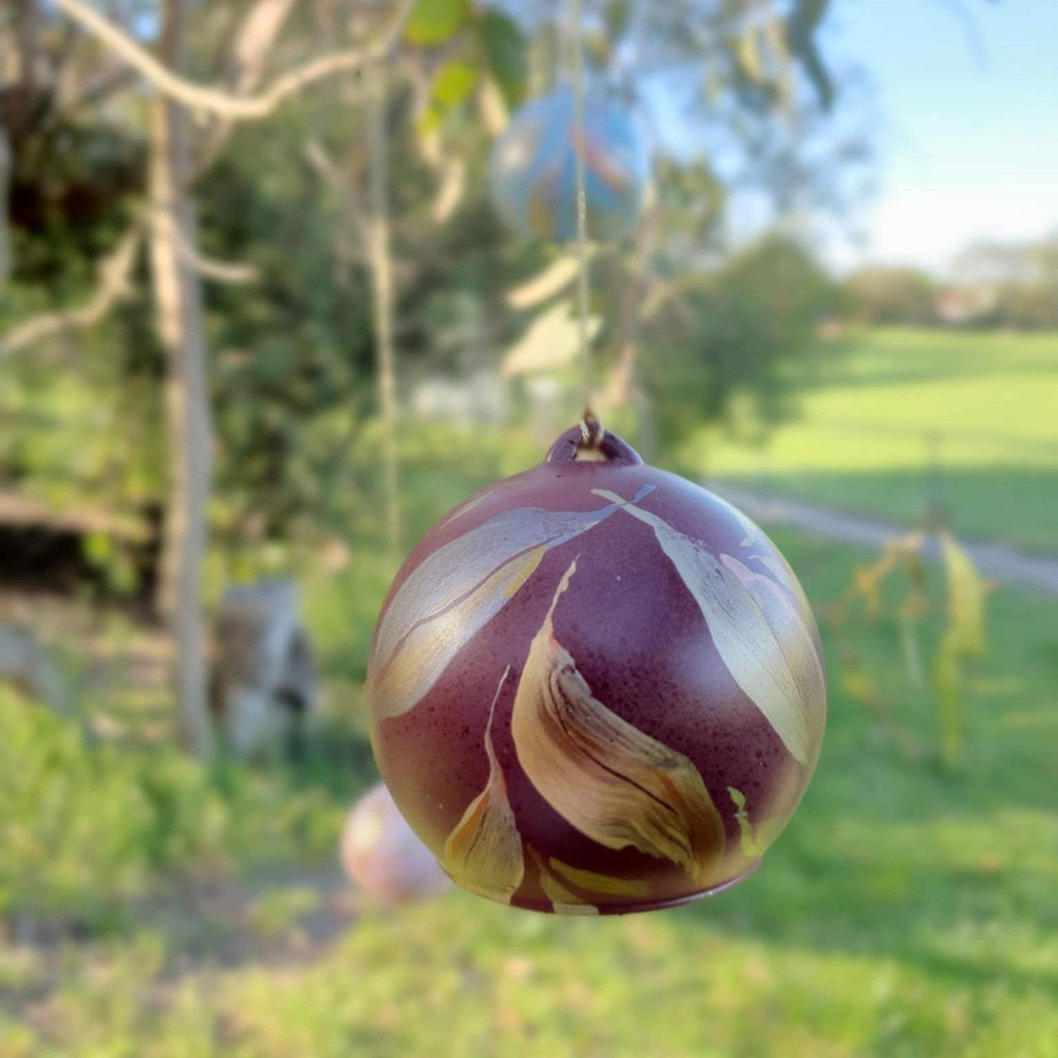 Christmas Glass Wind Chime Ornament | Hand-painted Australian Gum Leaf | Bauble | Decorations