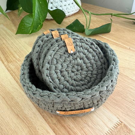 Eco Handmade Coasters with Basket Set | Earthy Green