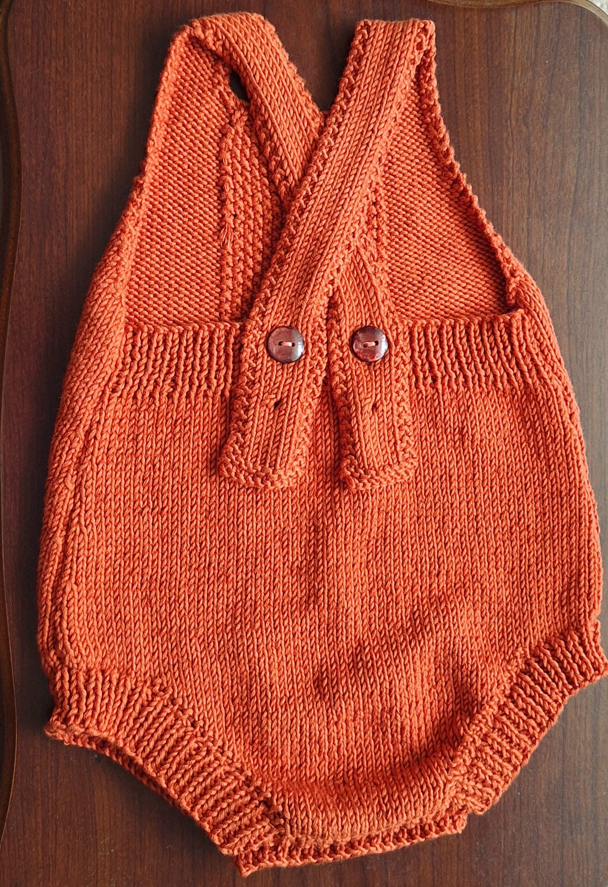 Baby Romper Sz 3-6 mths Handknitted in 100% Natural Yarn