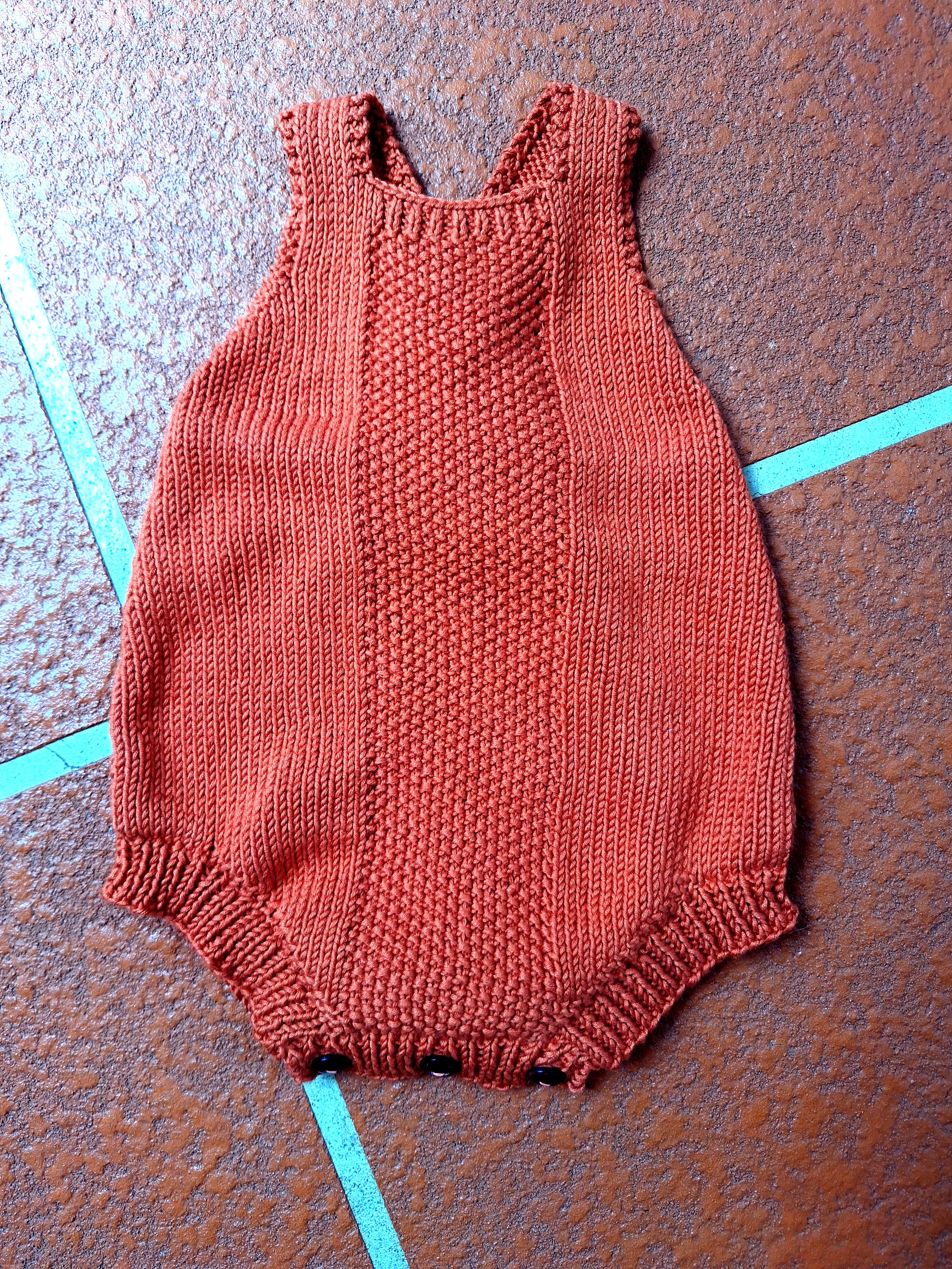 Baby Romper Sz 3-6 mths Handknitted in 100% Natural Yarn