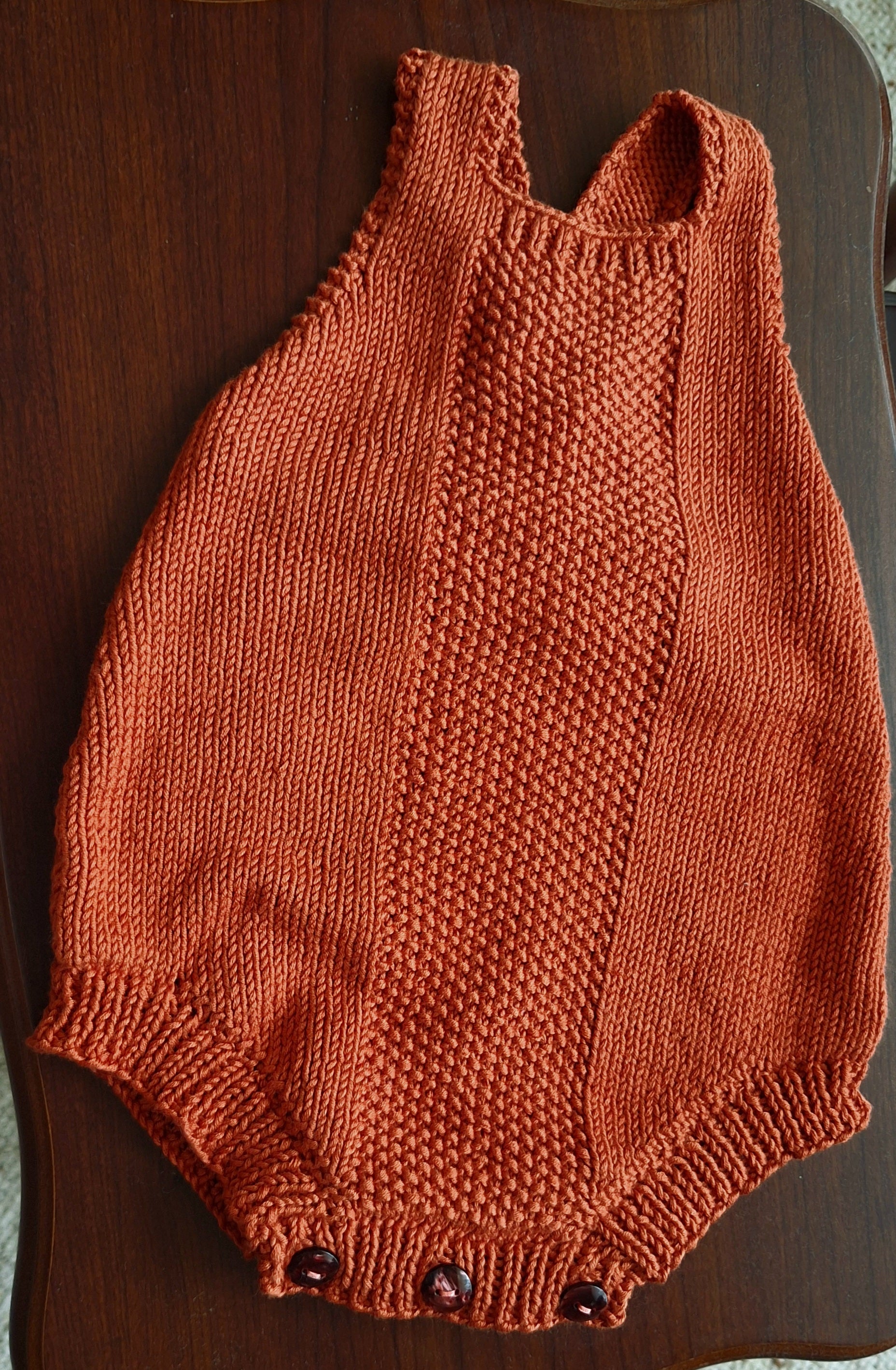 Baby Romper Sz 3-6 mths Handknitted in 100% Natural Yarn