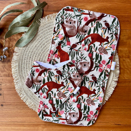 Baby Bib and Burp Cloth Set | Climbing Aussie Animals | Ready to Ship