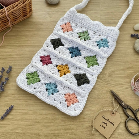 Granny Square Crossbody Bag, Handmade Boho Crochet Bag, Lightweight Everyday Tote, Beach or Market Gift