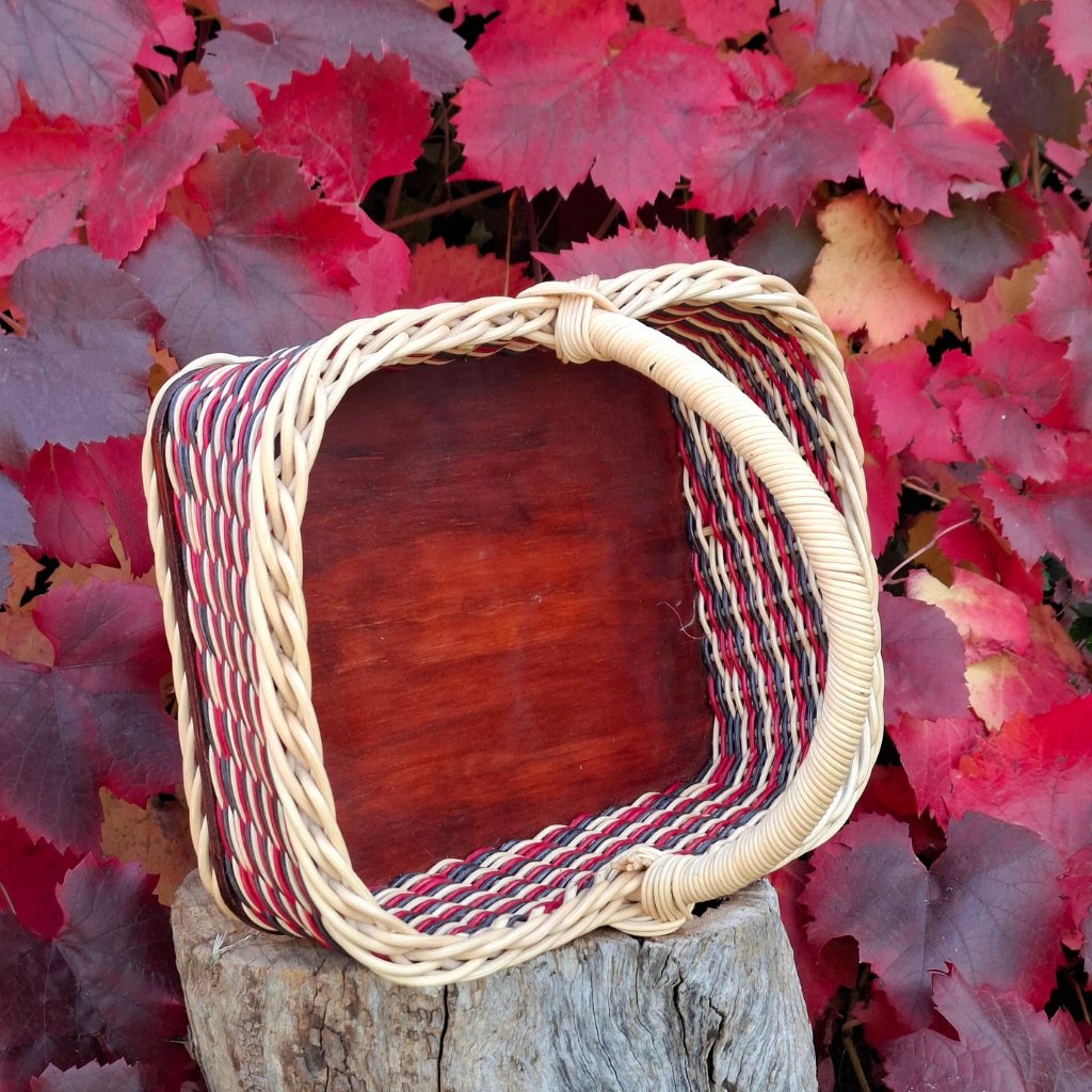 Large Rectangular black red and natural basket.