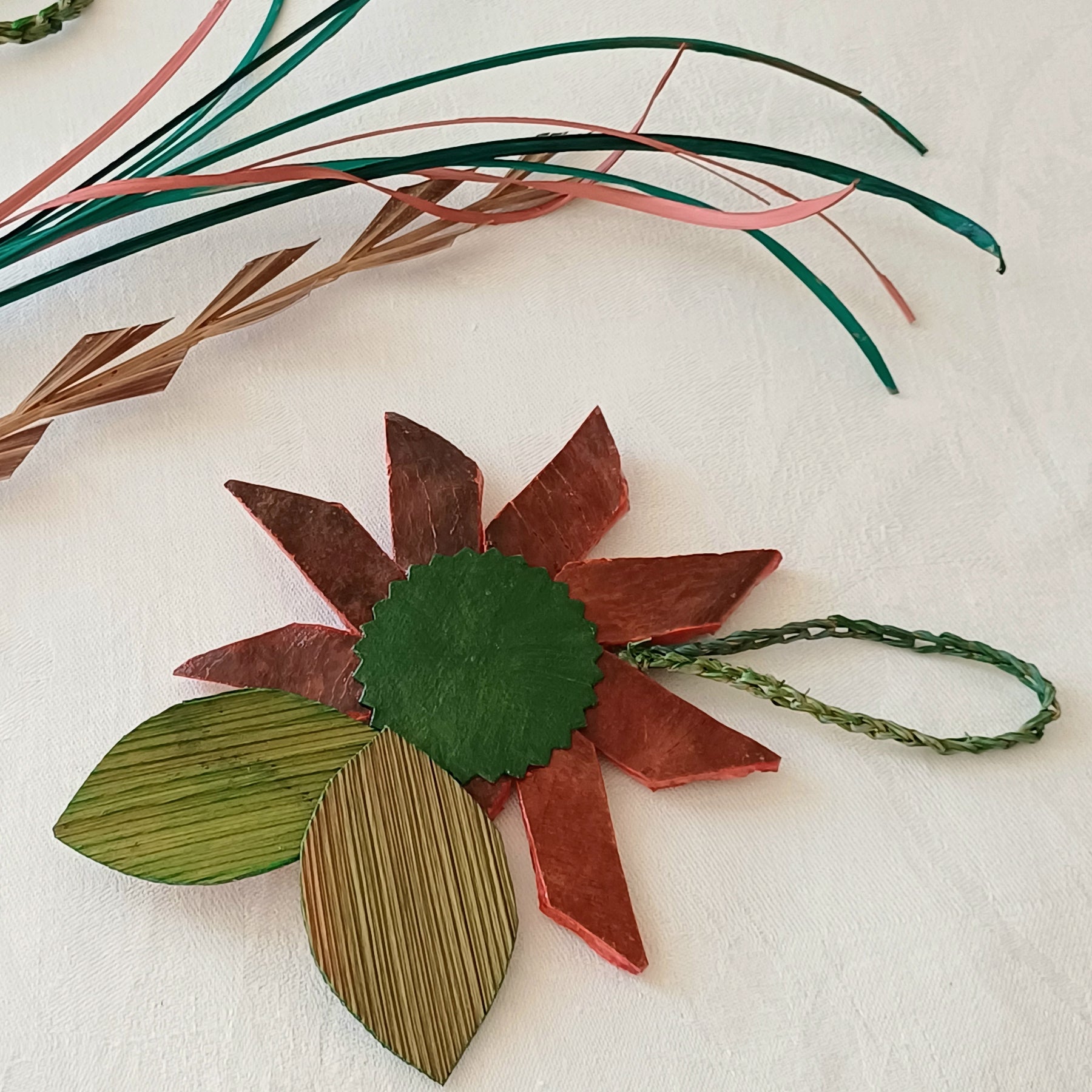 Handmade Red Flower ornament, set of three