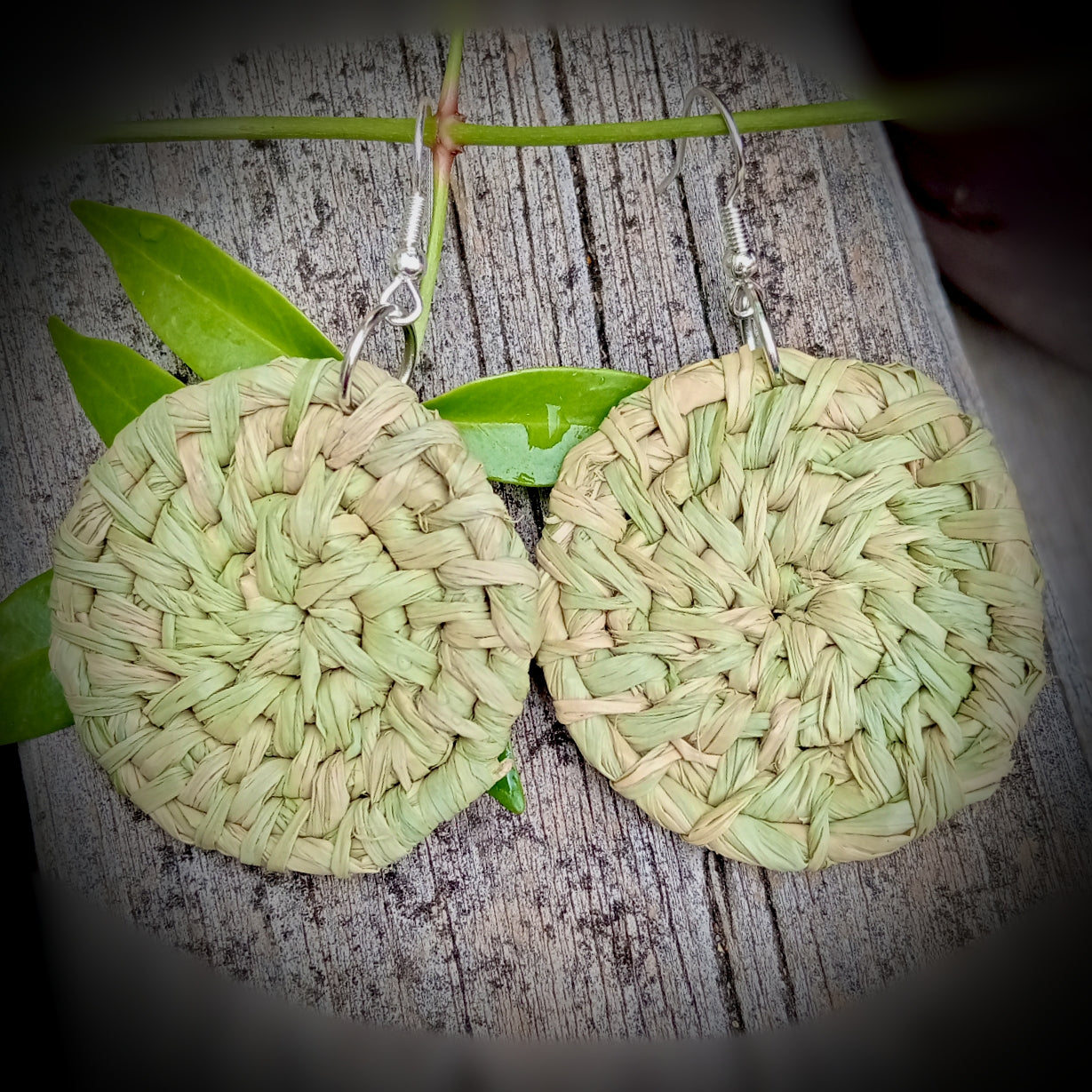 Woven Raffia Spiral Earrings, Various colours