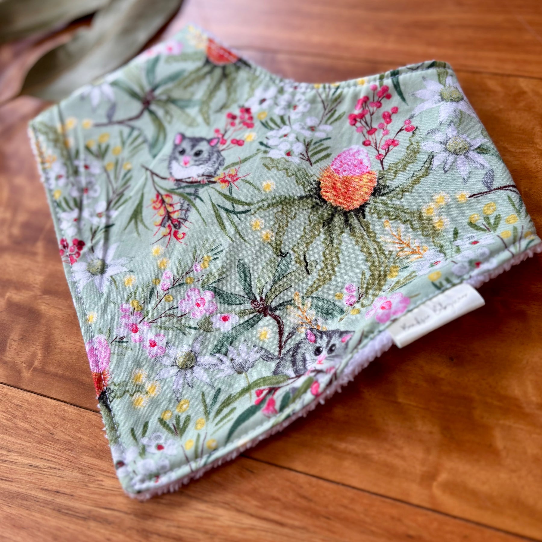 Baby Bib and Burp Cloth Set | Green Possums | Made to Order