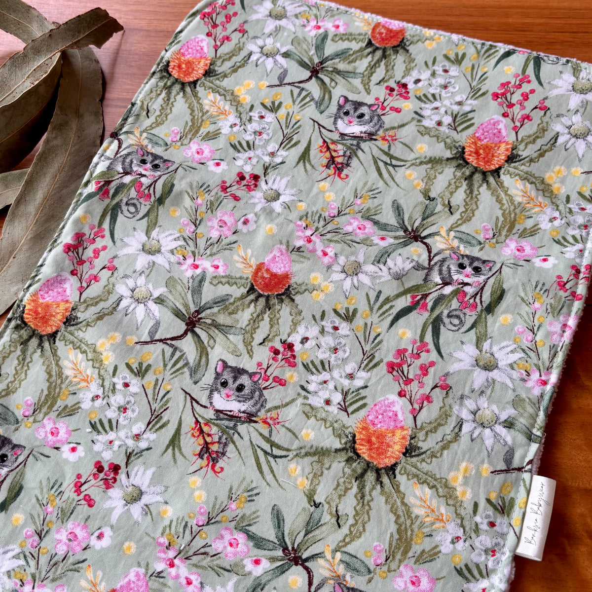 Baby Bib and Burp Cloth Set | Green Possums | Made to Order