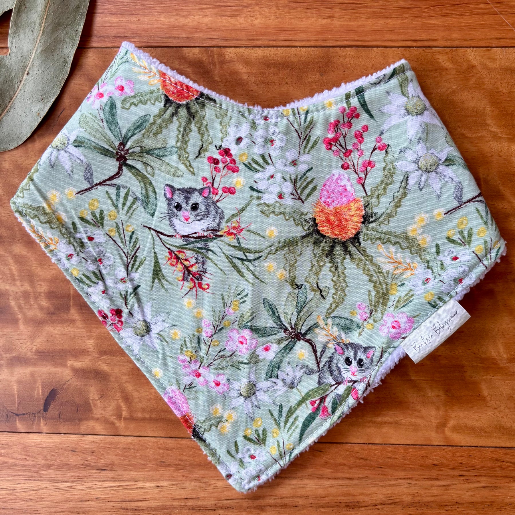 Baby Bib and Burp Cloth Set | Green Possums | Made to Order
