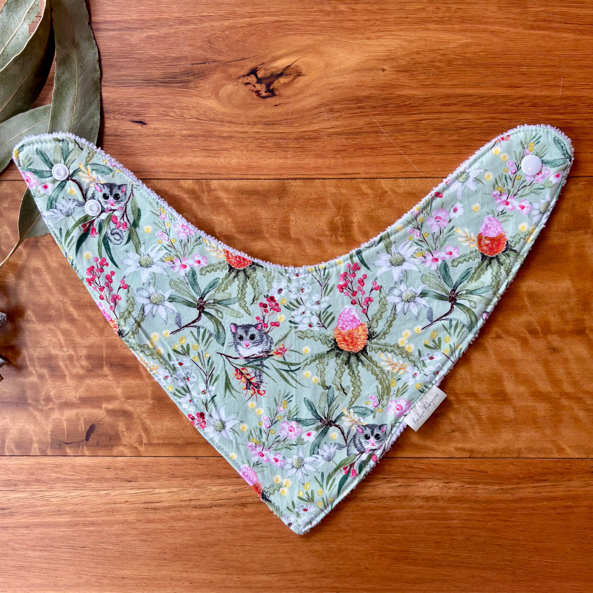 Baby Bib and Burp Cloth Set | Green Possums | Made to Order