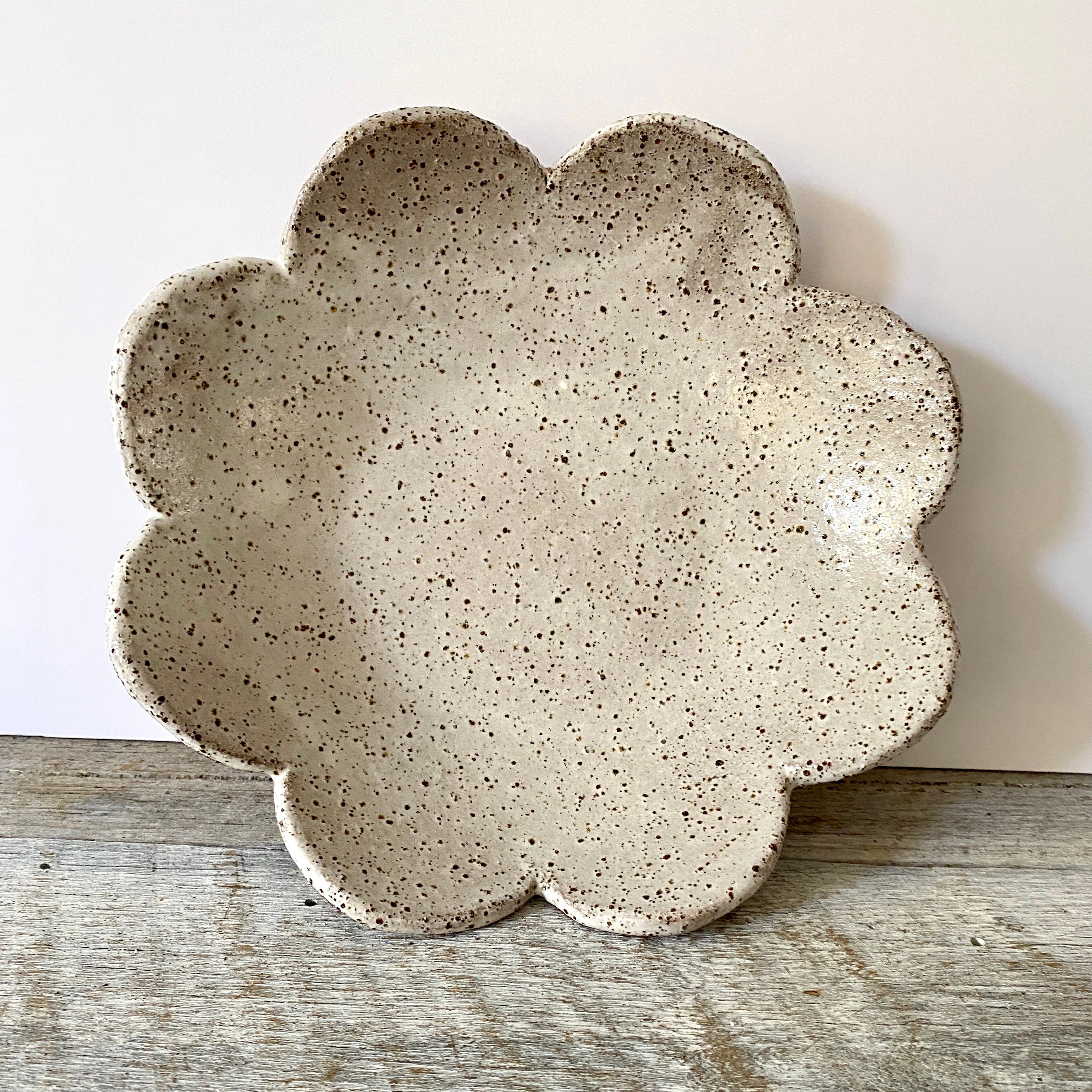 Ceramic Bowl - Flower Design - White and Rustic