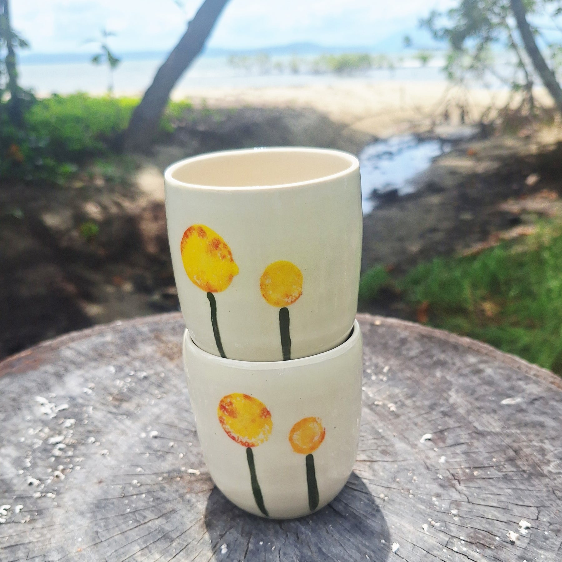 Latte Coffee Cup hand painted poppy flower