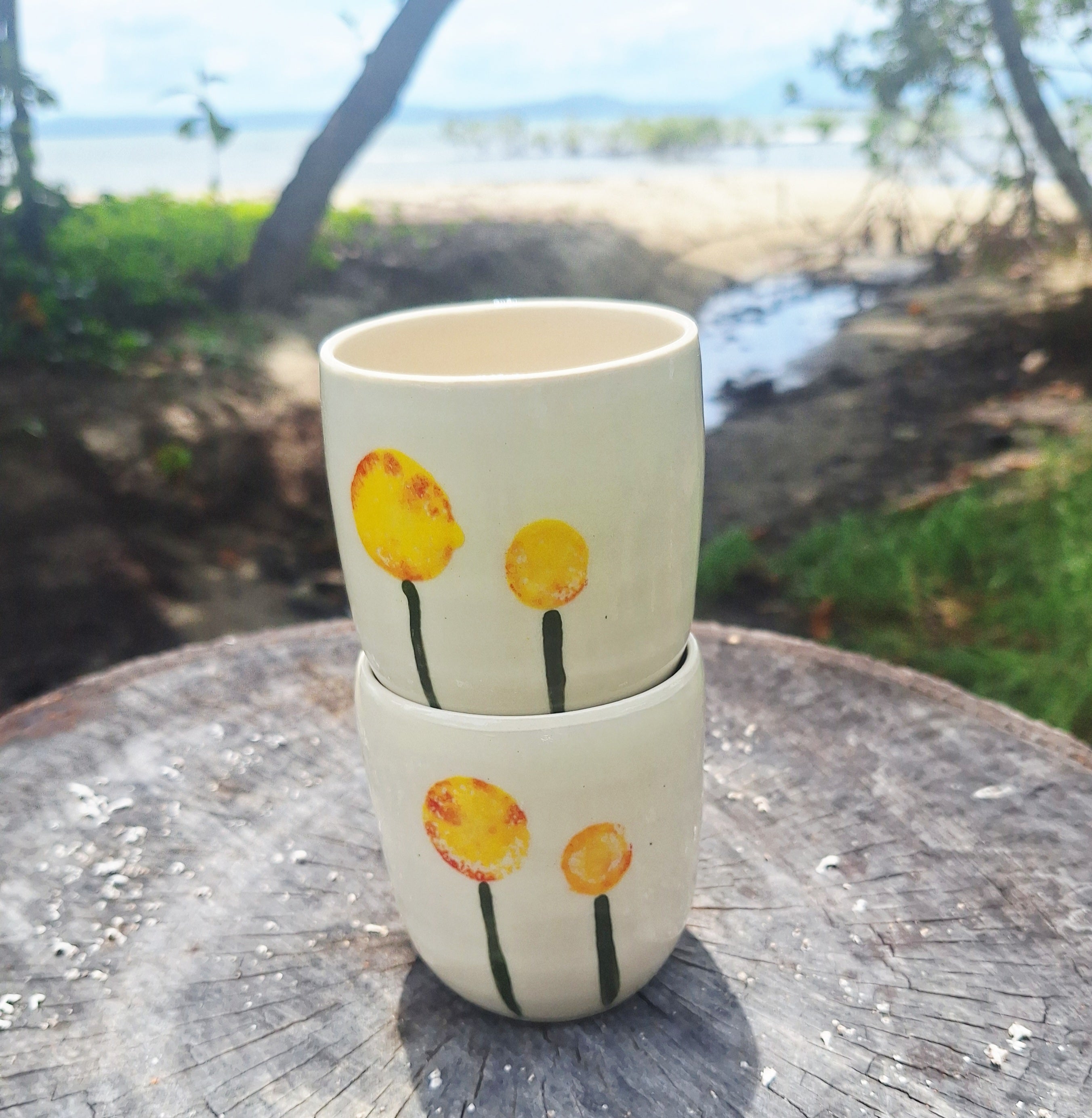 Latte Coffee Cup hand painted poppy flower