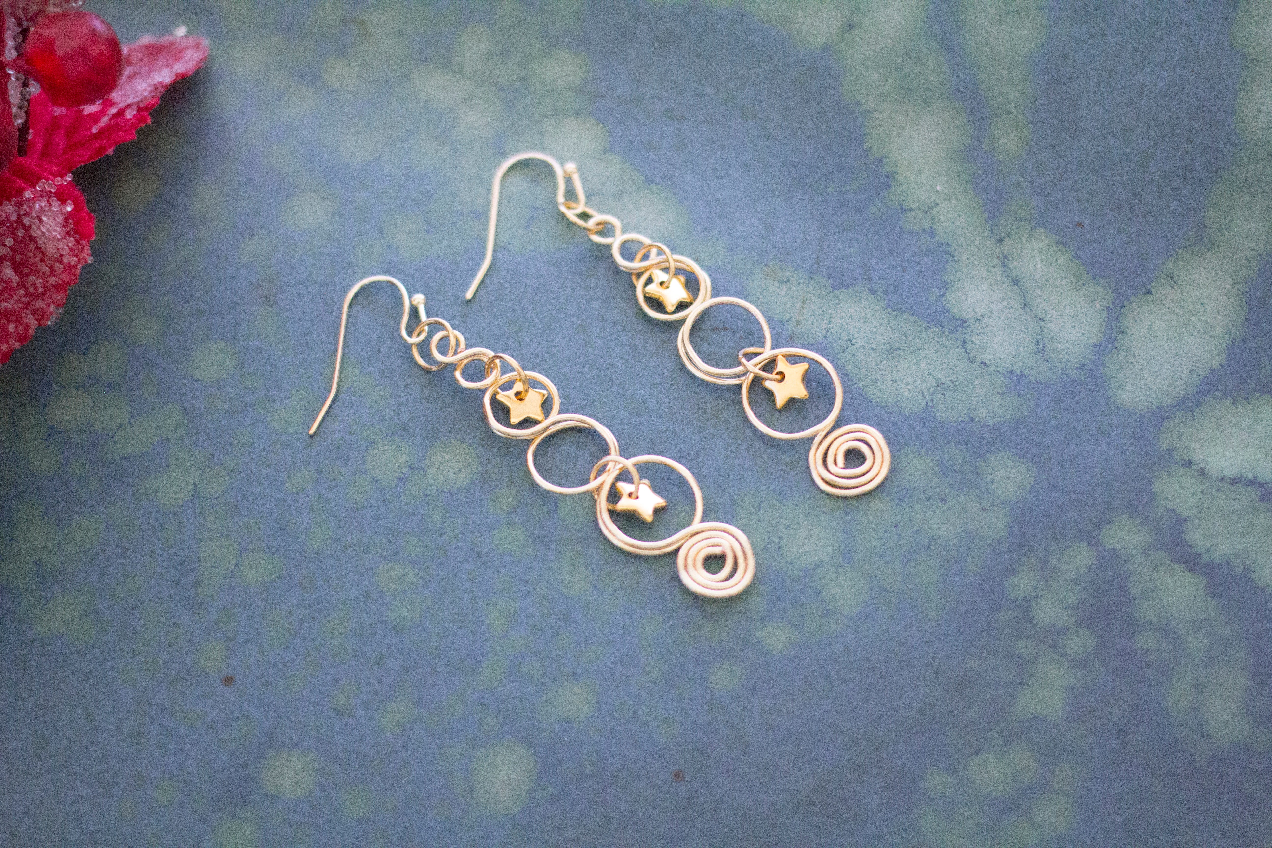 Gold Christmas Tree Earrings With Twinkling Stars | Christmas Jewellery