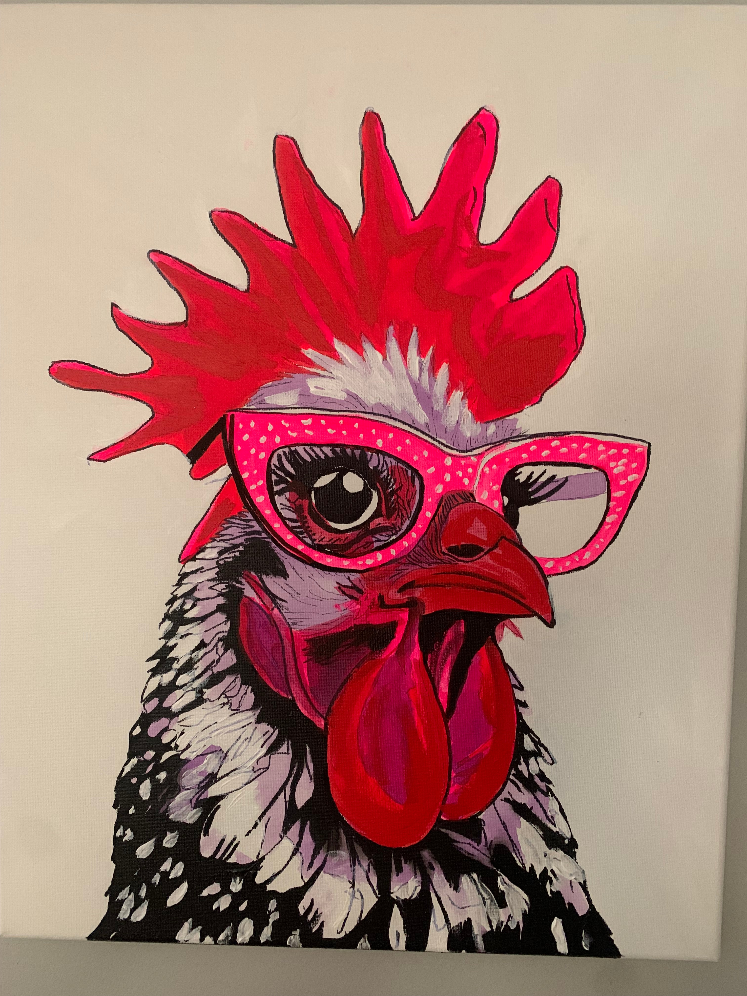 Bantam Chicken with Glasses Wall Art