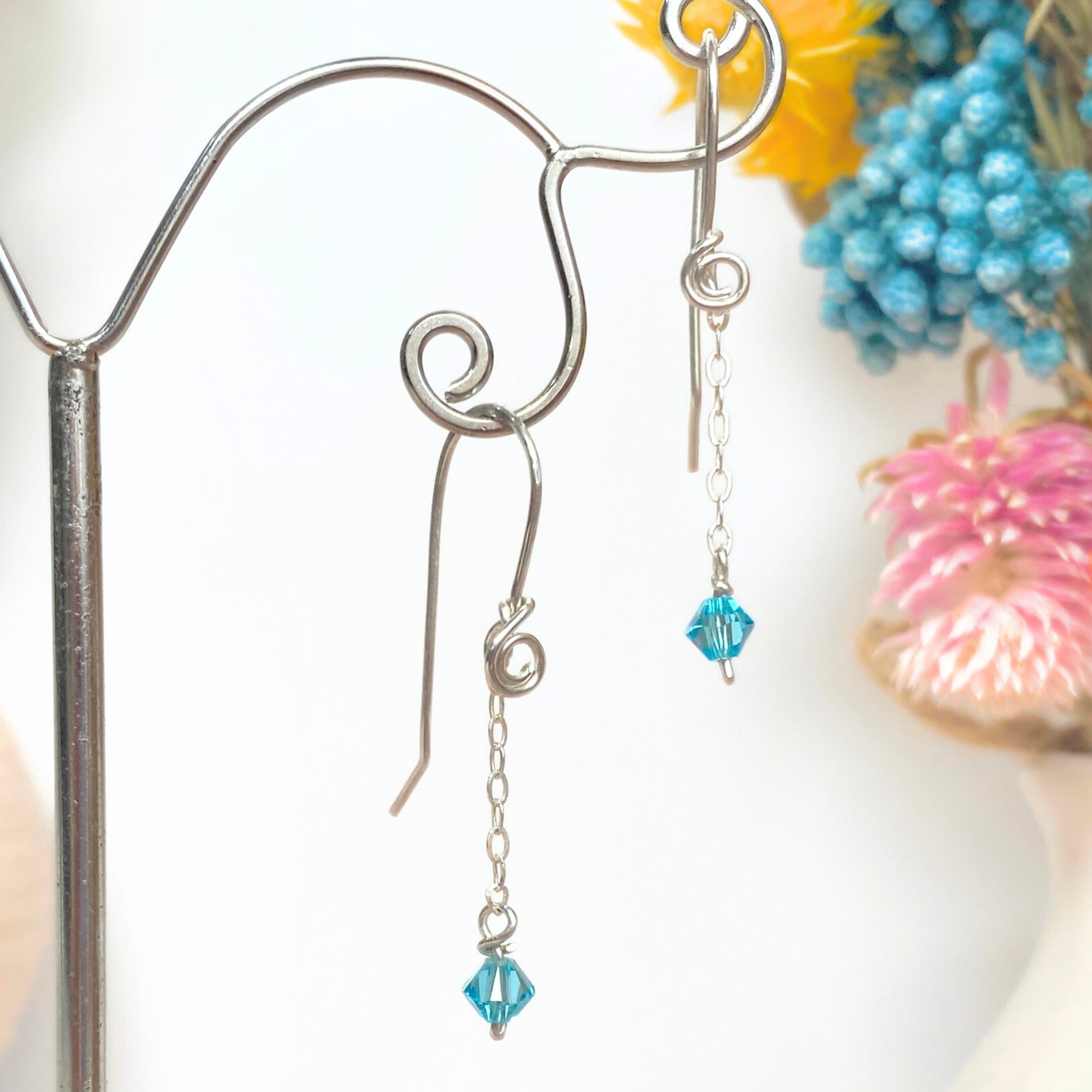 Light Turquoise crystal | Dangle earrings | Sterling silver | December birthstone gift